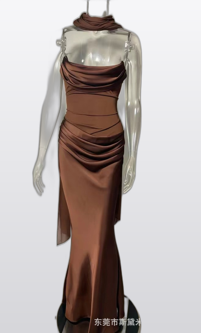 SDM195 Mesh Strapless Evening Gown Two-Piece Set Party Dress with Sheer Gloves