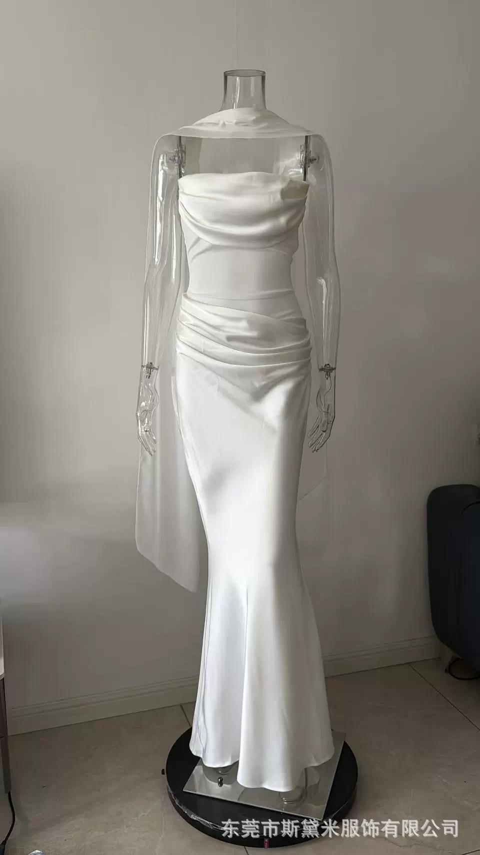 SDM195 Mesh Strapless Evening Gown Two-Piece Set Party Dress with Sheer Gloves