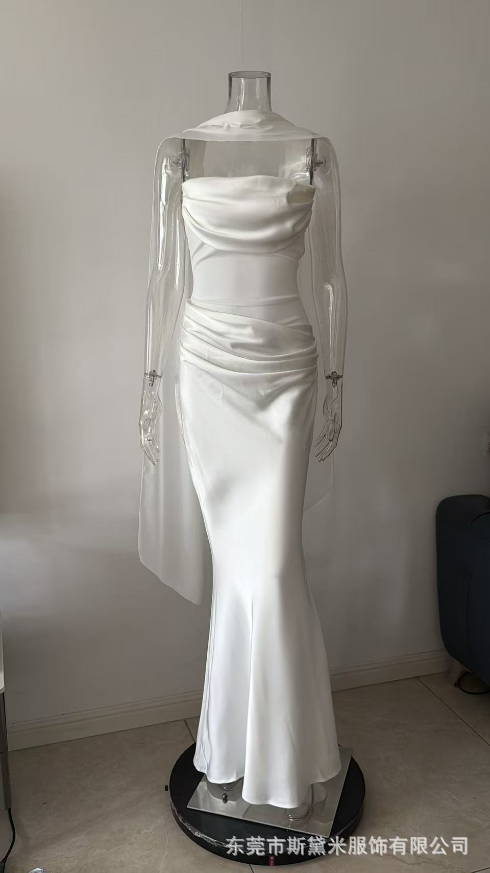 SDM195 Mesh Strapless Evening Gown Two-Piece Set Party Dress with Sheer Gloves