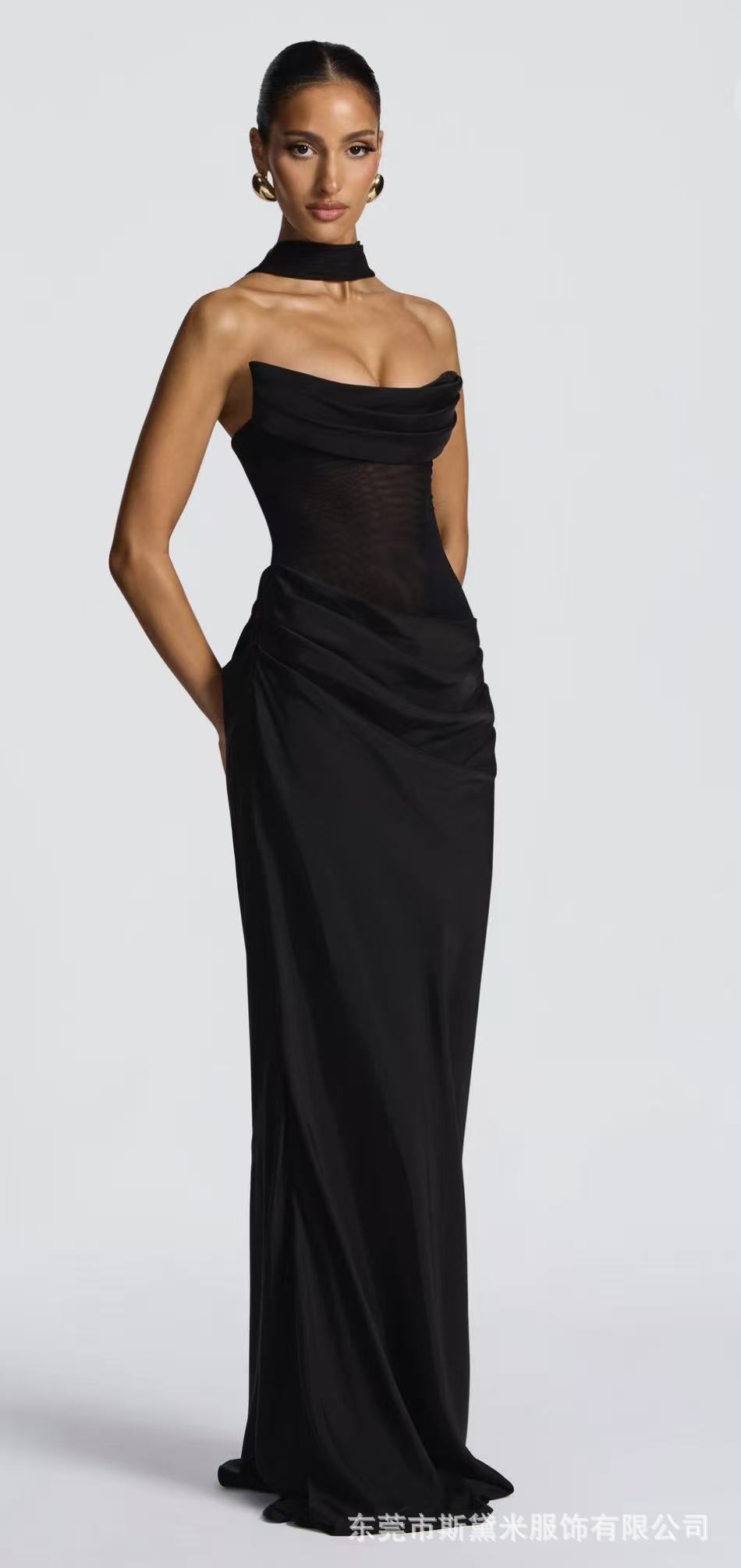 SDM195 Mesh Strapless Evening Gown Two-Piece Set Party Dress with Sheer Gloves - detail 1
