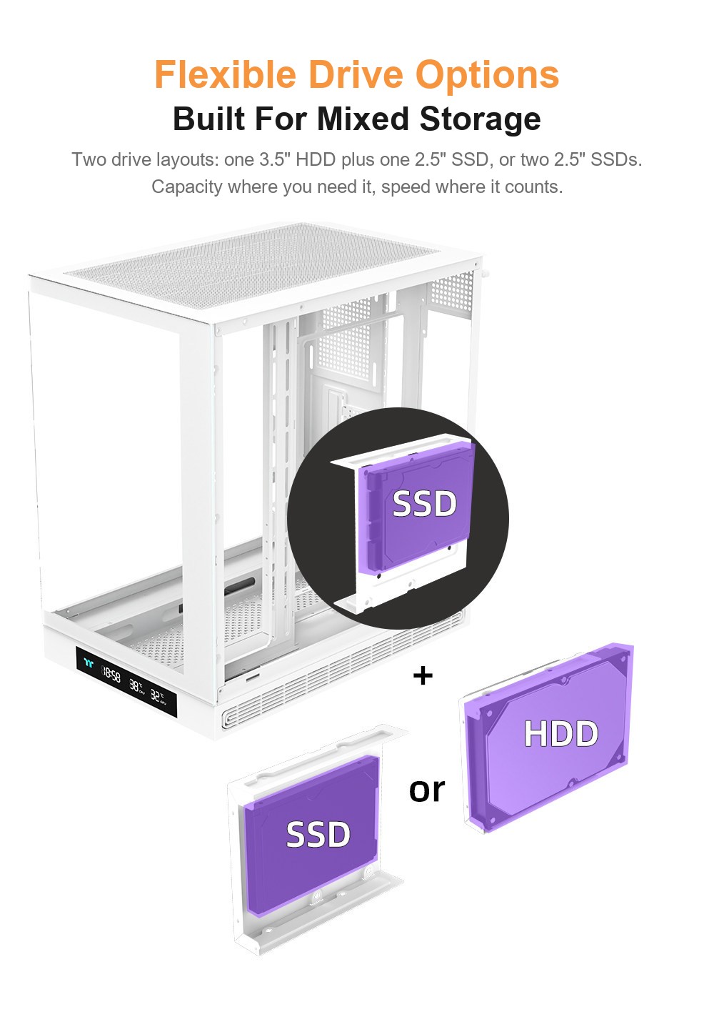 Thermaltake Steel Shadow ES Panoramic Tempered Glass PC Case ATX/MicroATX/ITX Mid Tower Digital Temp Display ARGB Strip, - detail 1