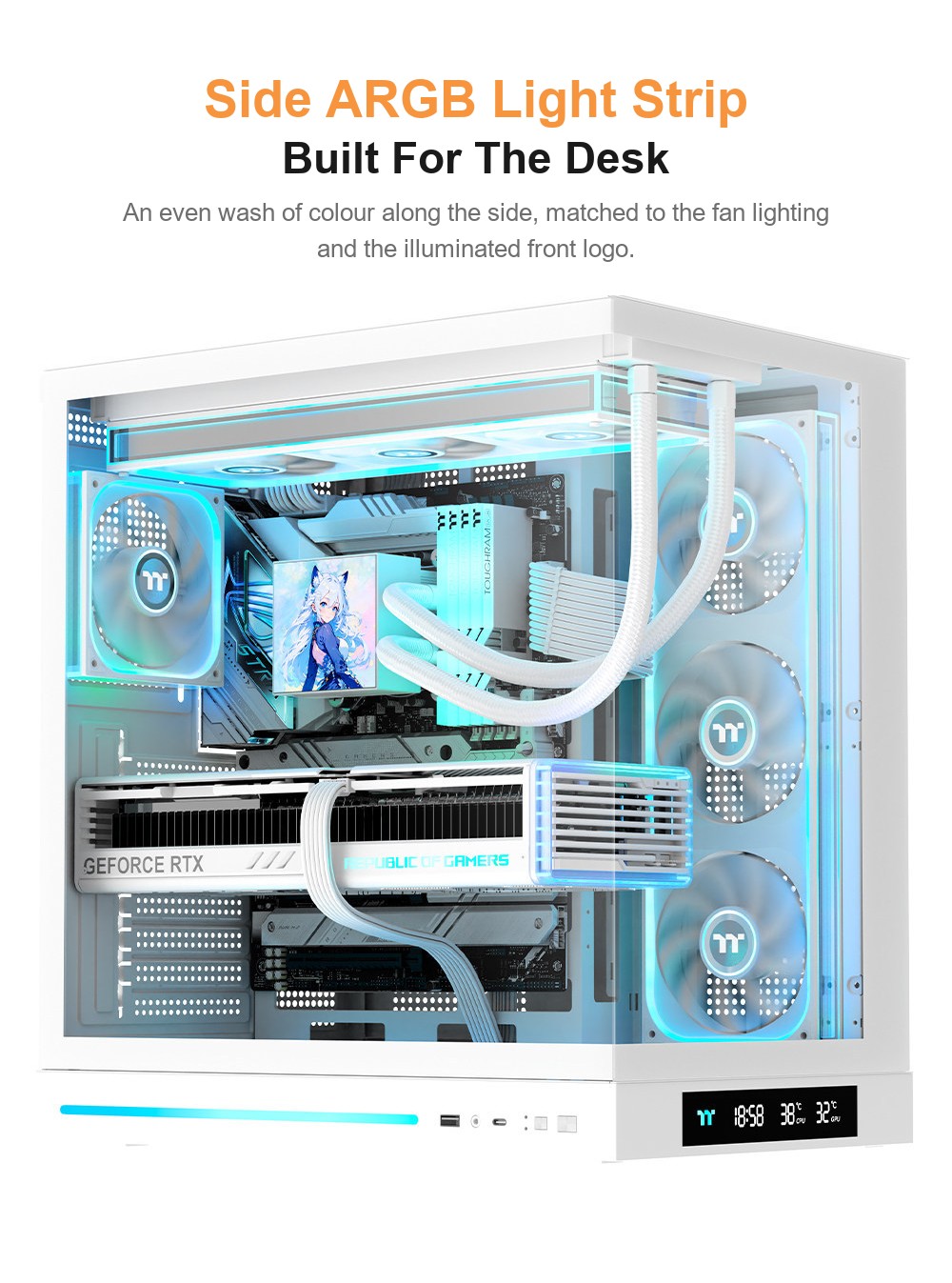 Thermaltake Steel Shadow ES Panoramic Tempered Glass PC Case ATX/MicroATX/ITX Mid Tower Digital Temp Display ARGB Strip, - detail 4