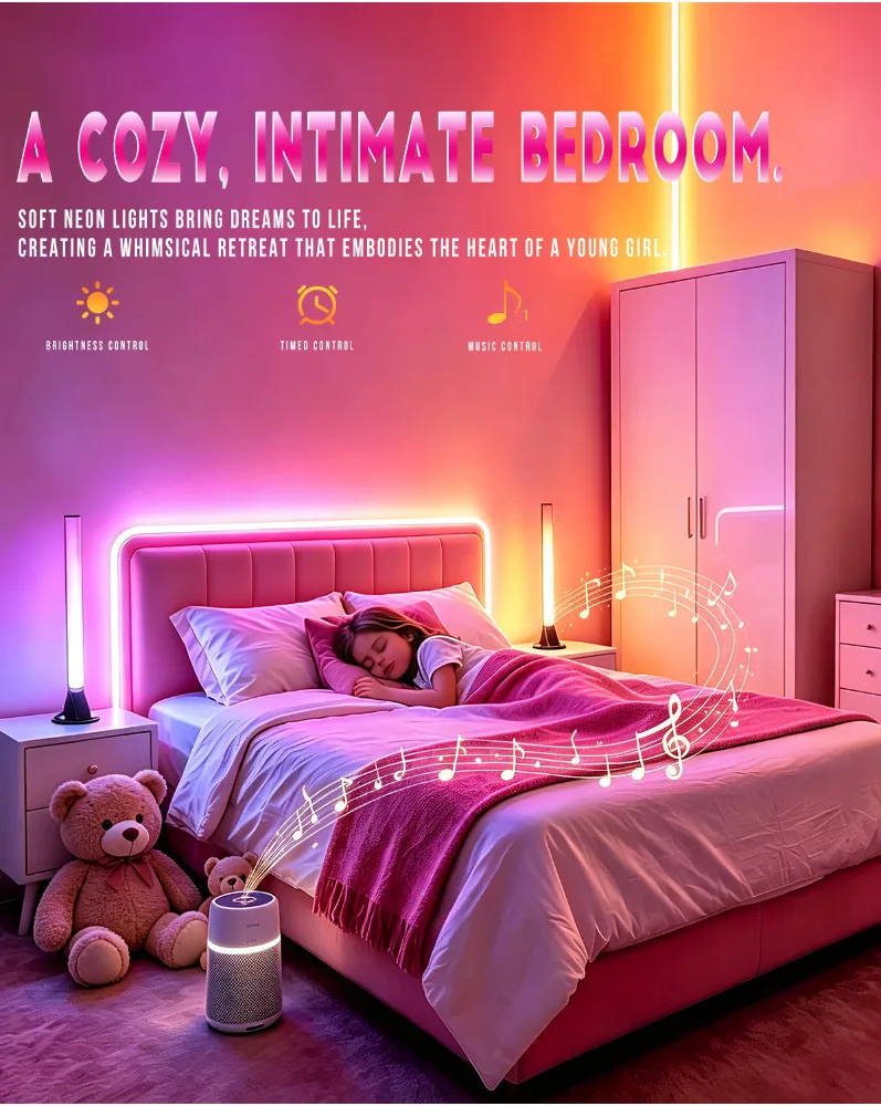 RGB Bedroom Ambience Light Sound Reactive Desktop Lamp with Bluetooth App and Remote, 2 Strips - detail 3