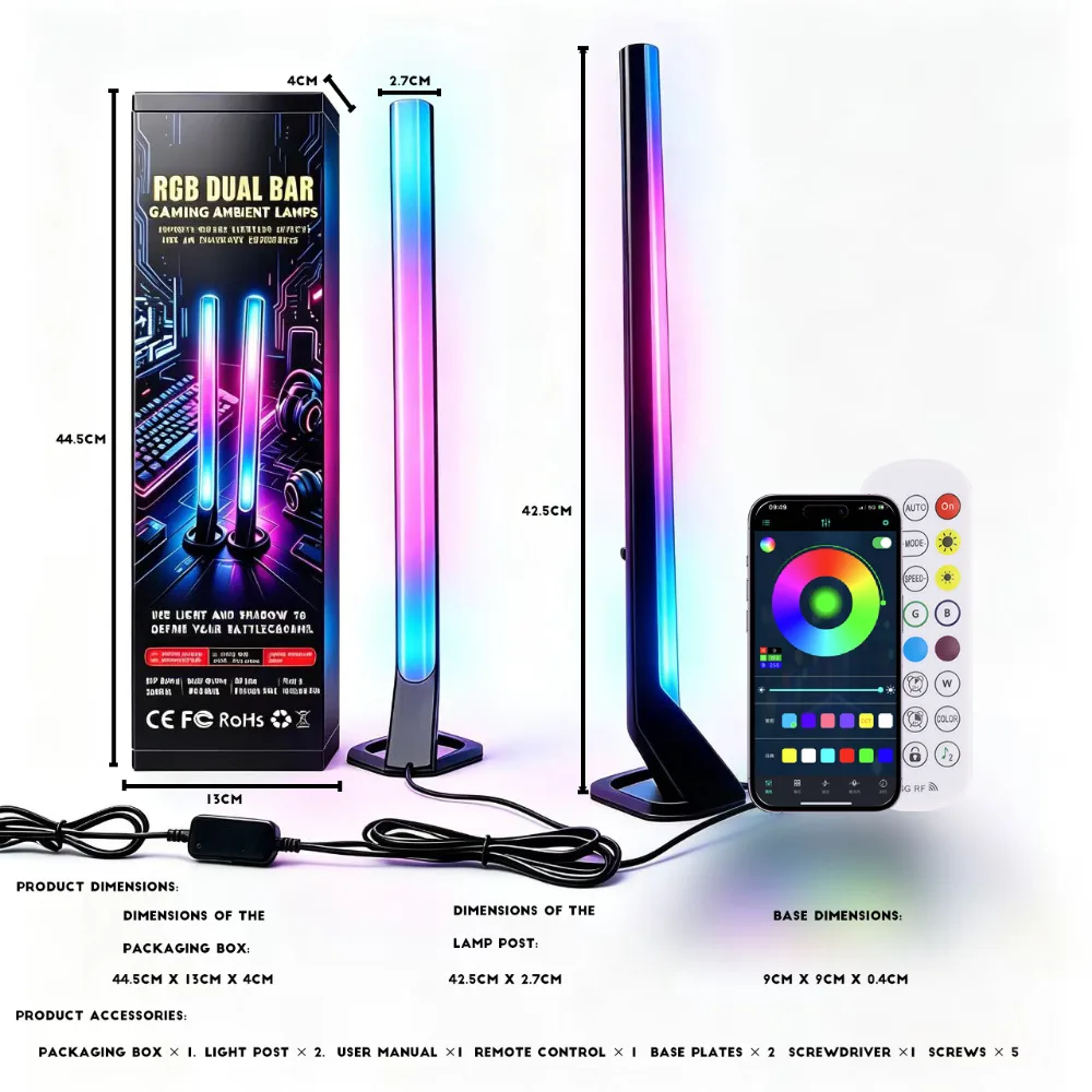 RGB Bedroom Ambience Light Sound Reactive Desktop Lamp with Bluetooth App and Remote, 2 Strips - detail 8