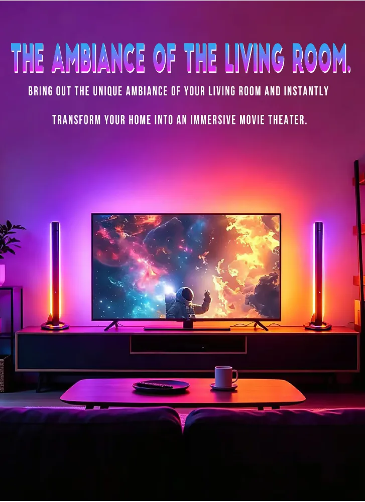 RGB Bedroom Ambience Light Sound Reactive Desktop Lamp with Bluetooth App and Remote, 2 Strips - detail 2