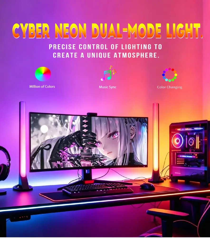 RGB Bedroom Ambience Light Sound Reactive Desktop Lamp with Bluetooth App and Remote, 2 Strips - detail 1