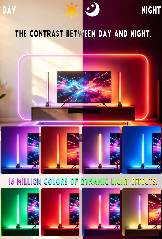 RGB Bedroom Ambience Light Sound Reactive Desktop Lamp with Bluetooth App and Remote, 2 Strips - detail 5