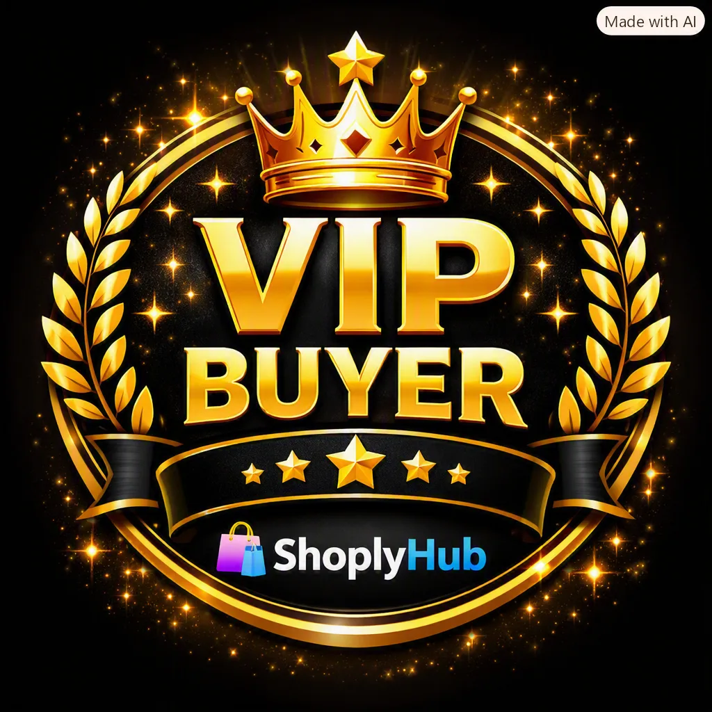 Show your elite status with the official ShoplyHub VIP Buyer badge luxury design for trusted premium buyers.