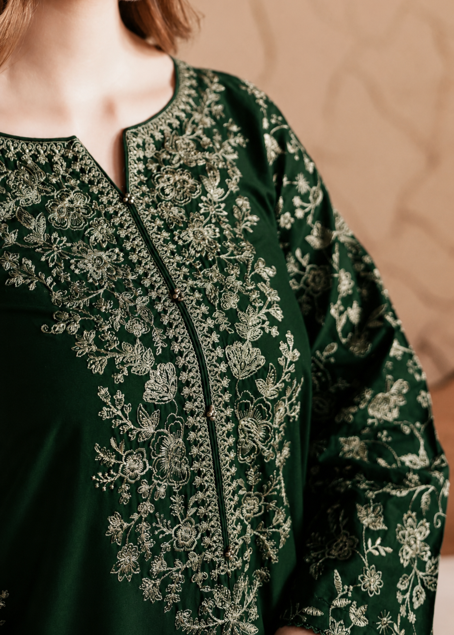 linen Kurta Set in Hunter green