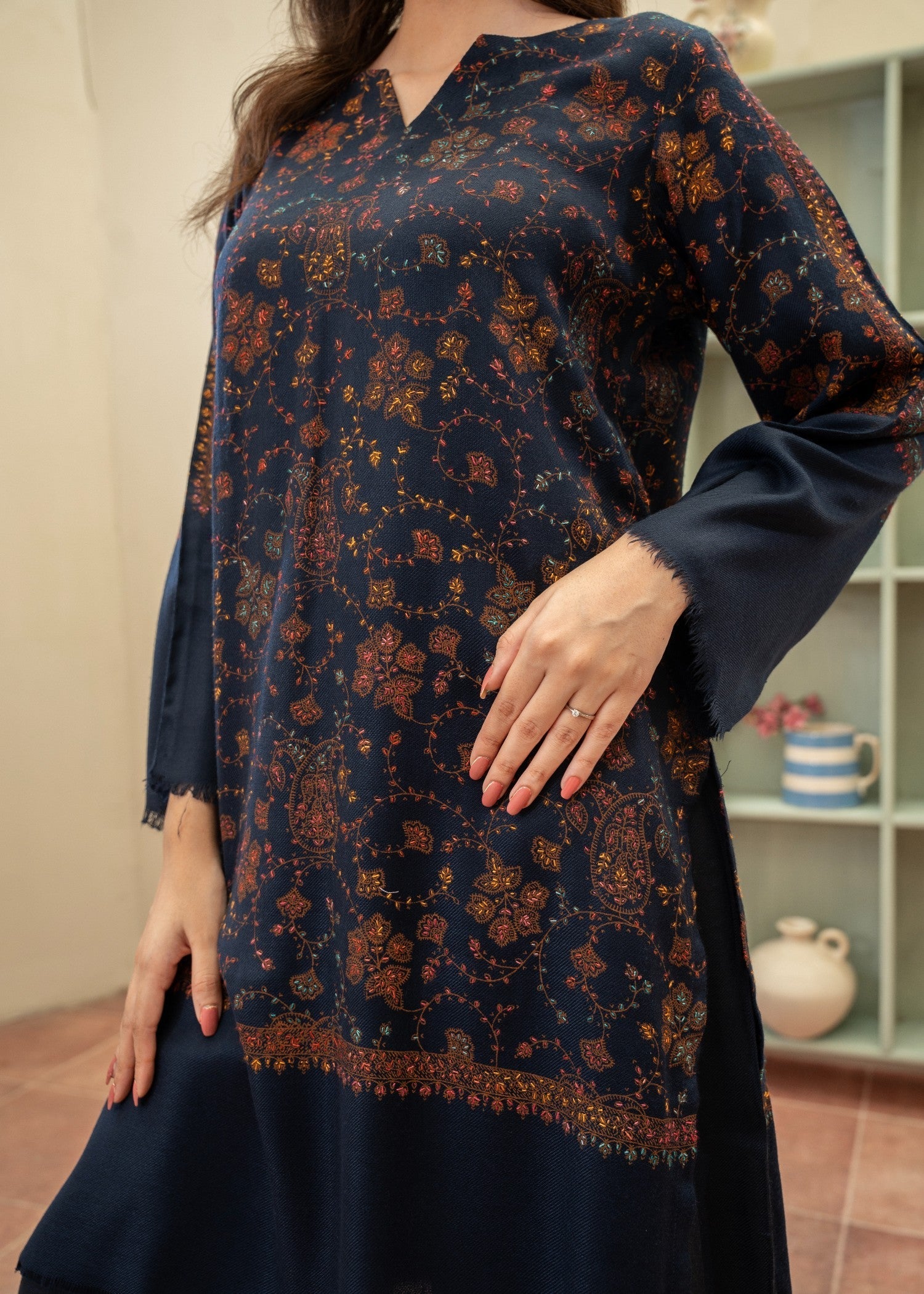 pashmina wool Co Ord Sets in Navy blue