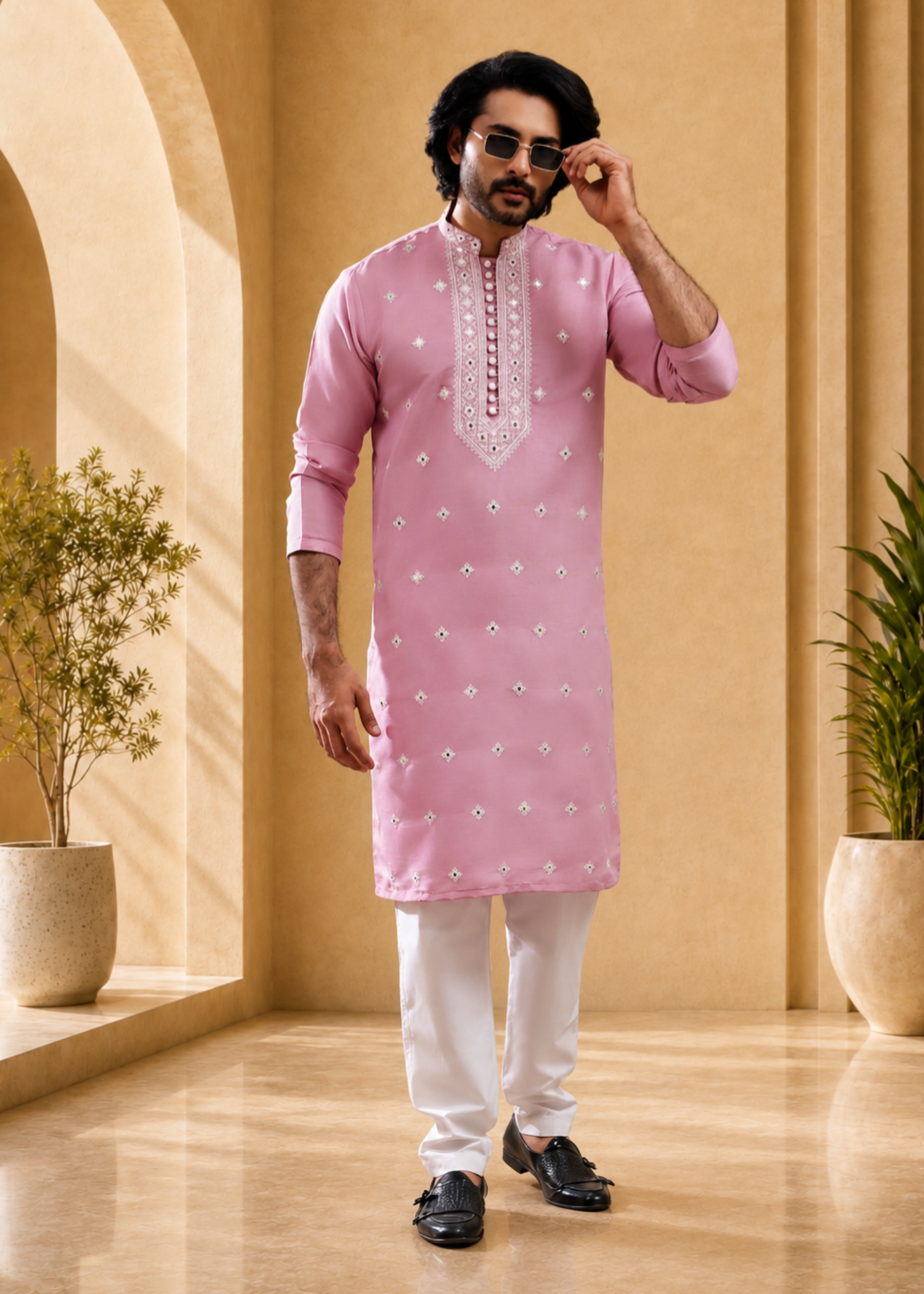 cotton silk Kurta Set in Rose pink