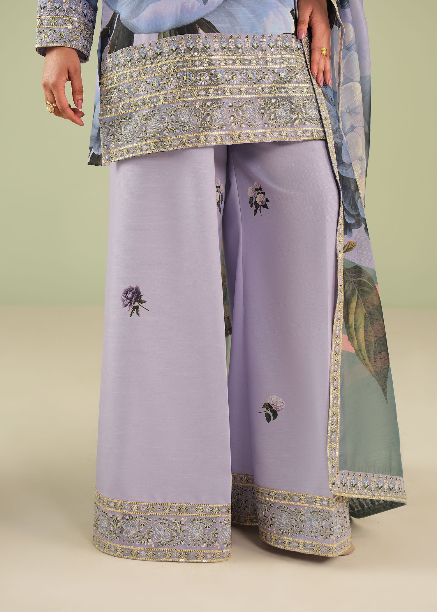 raw silk Kurta Set in Lavender