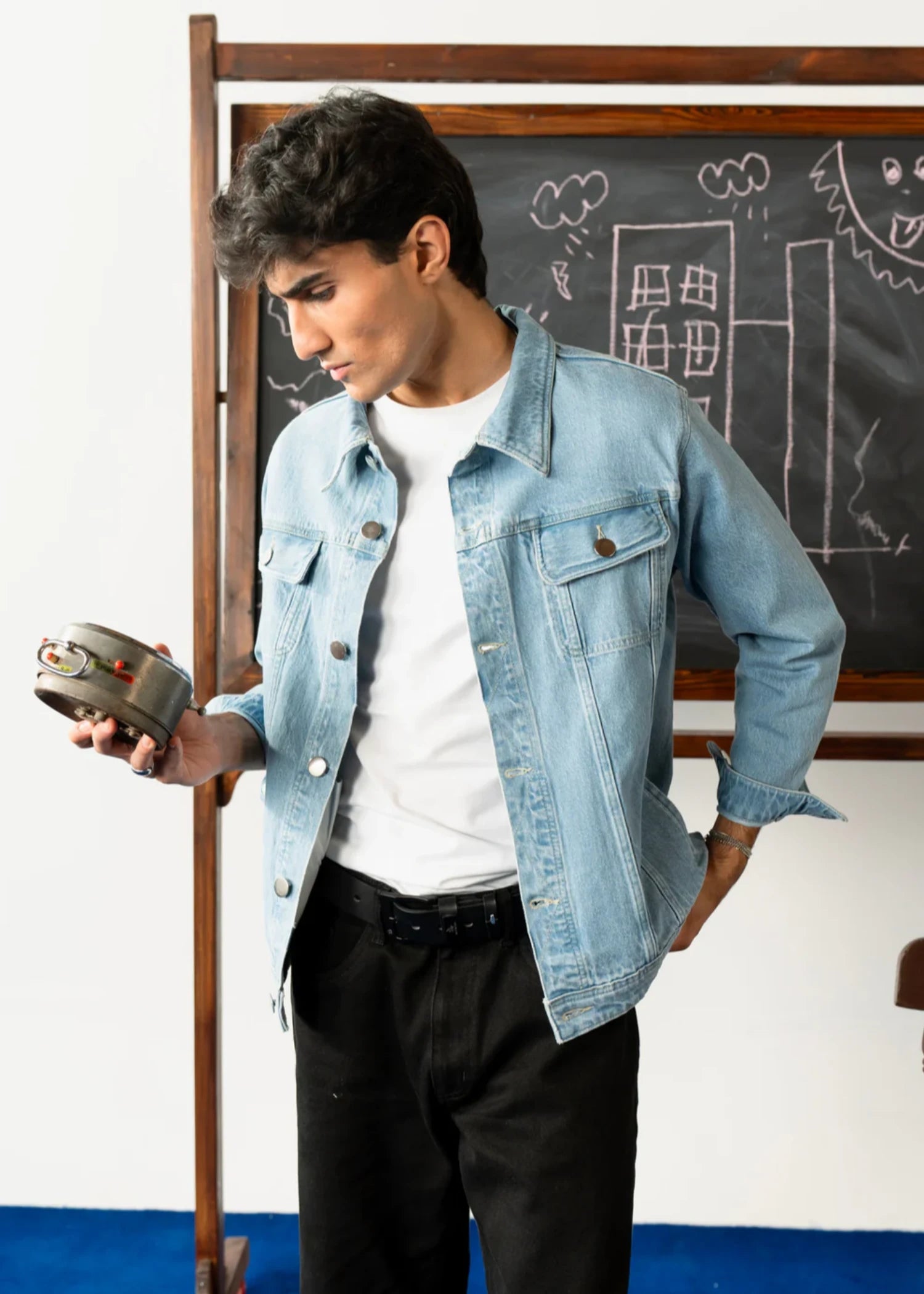 stone wash denim Jacket in Light blue