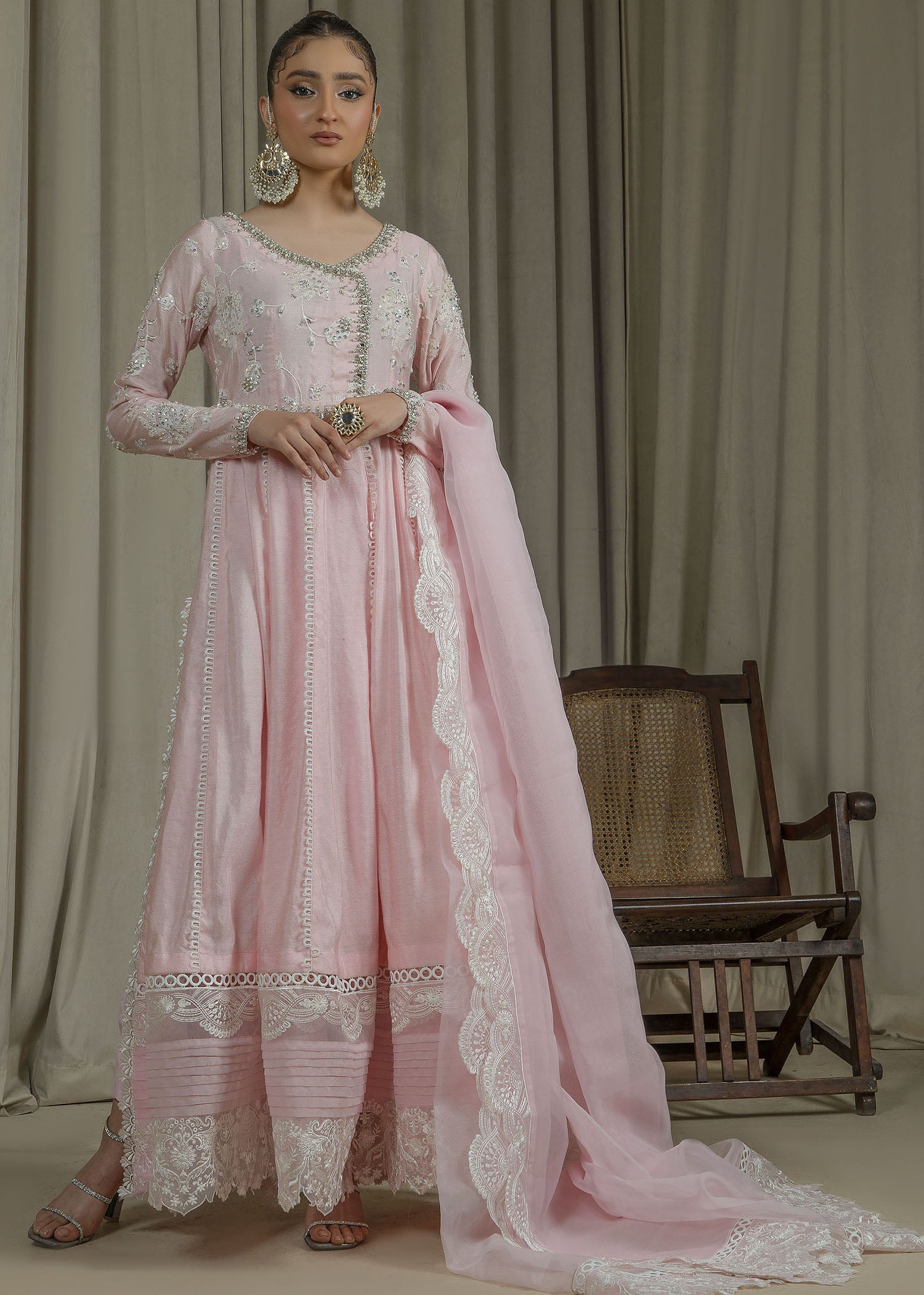 cotton net Pishwas in Pink