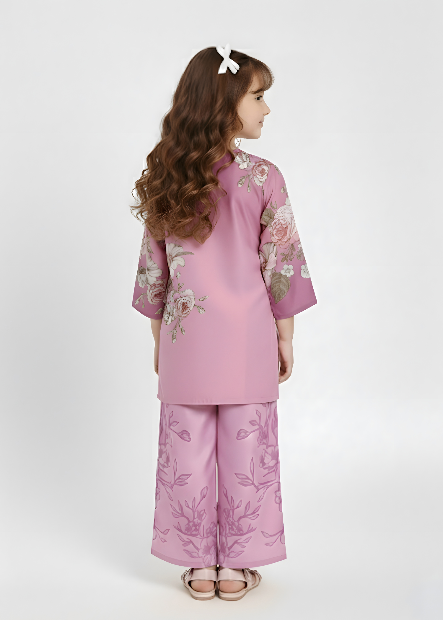polyester crepe Kurta Set in Pink