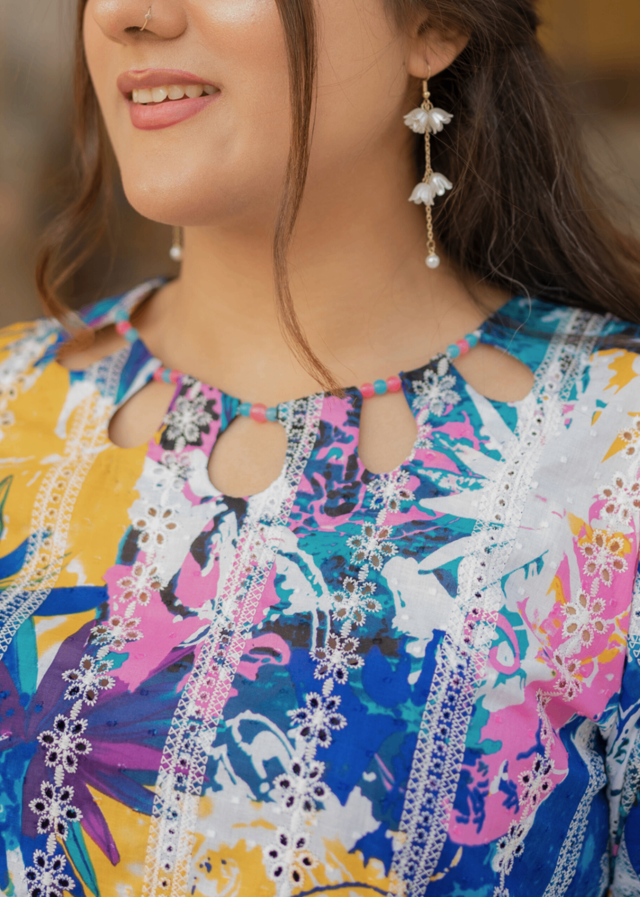 chikankari cotton Kurti in Dark blue