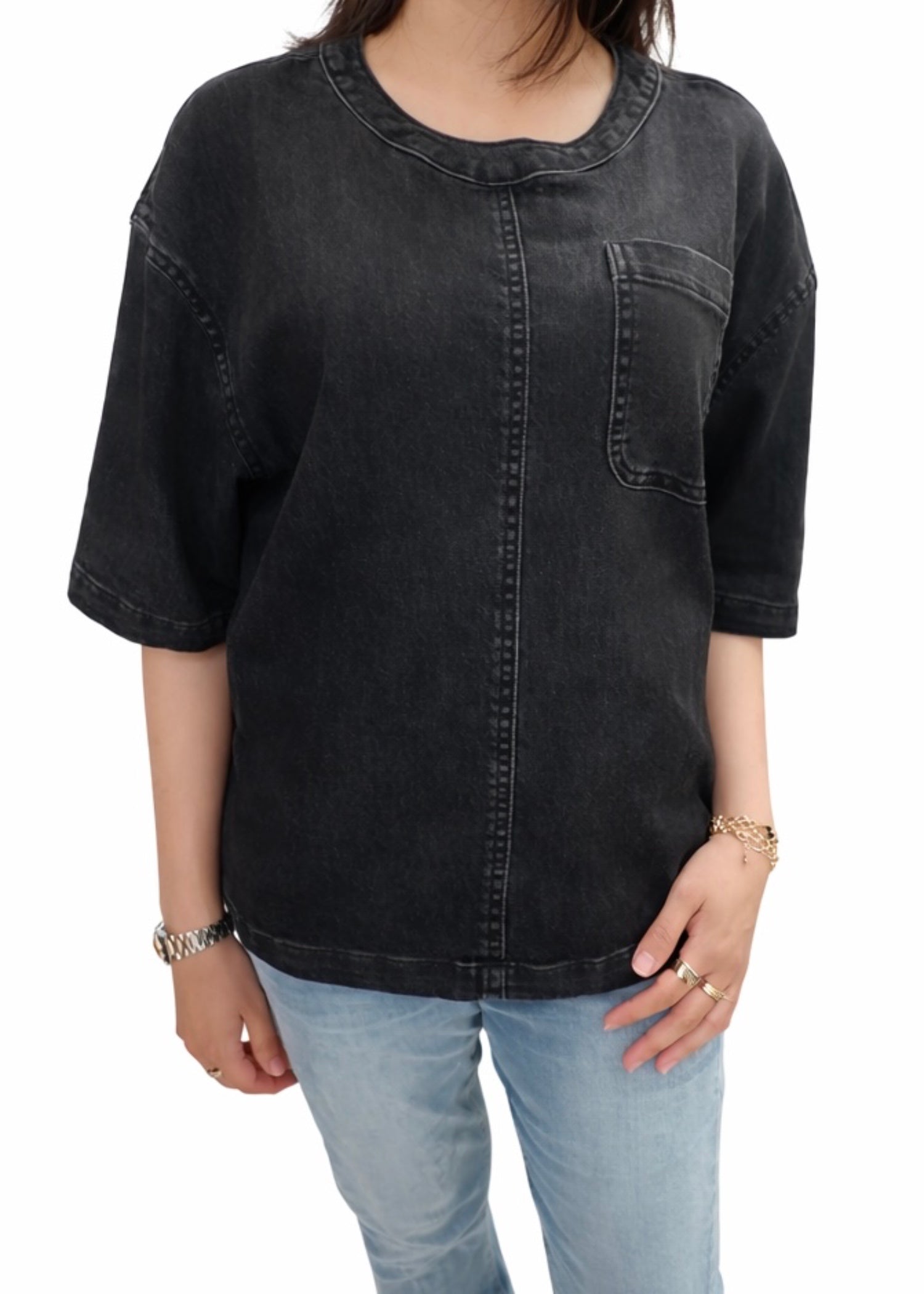 acid-wash denim Top in Black