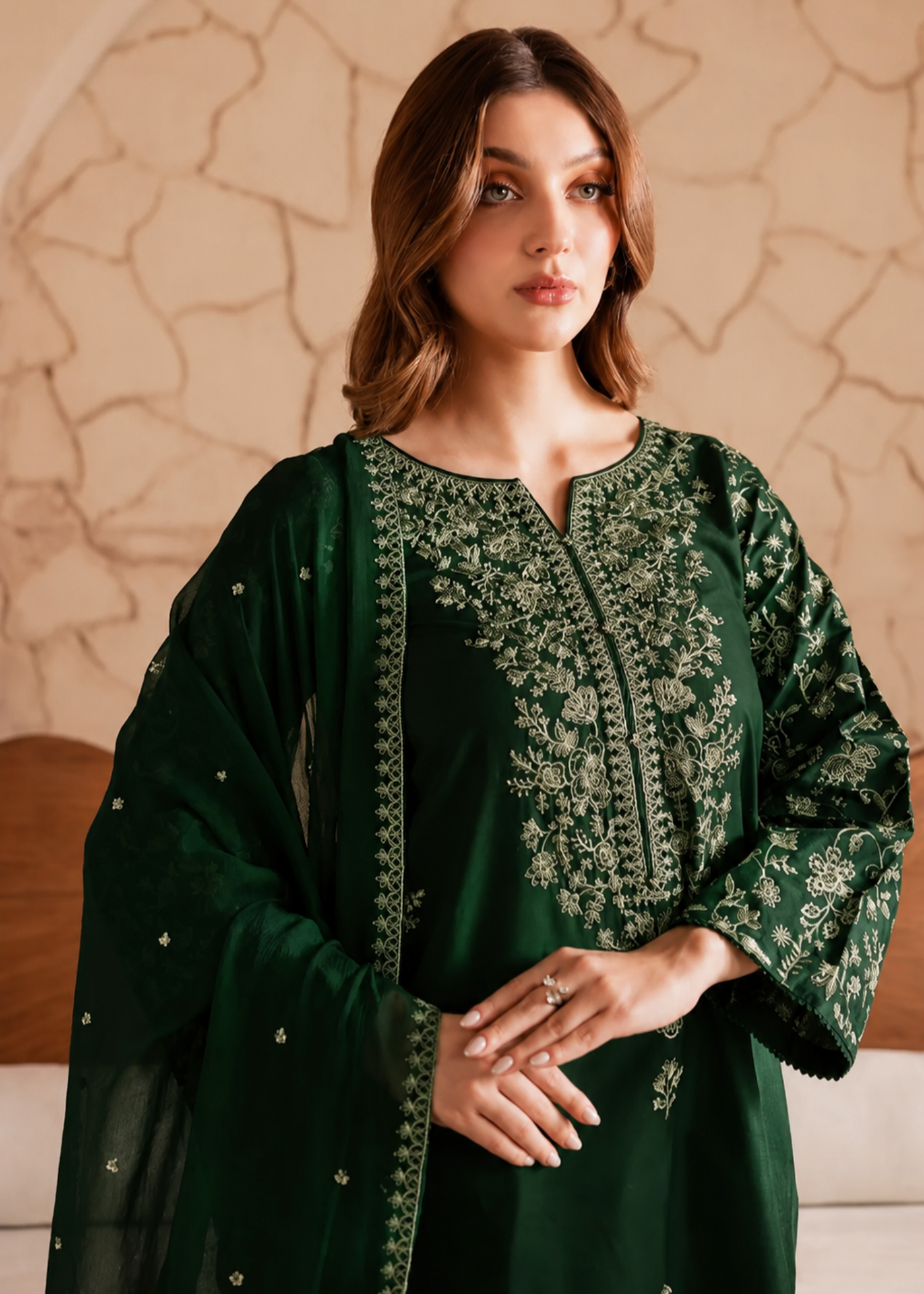 linen Kurta Set in Hunter green