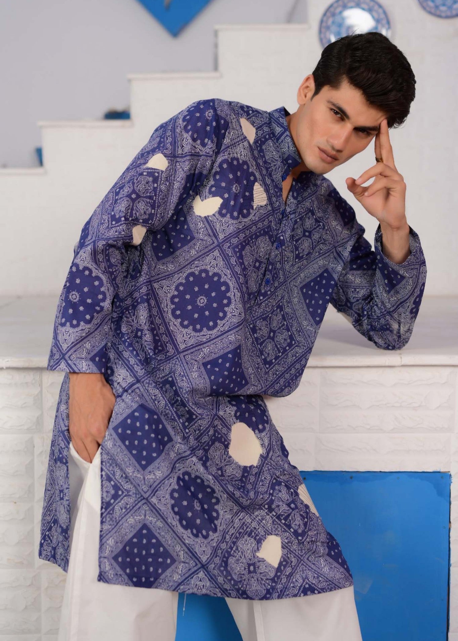 cotton Kurta in Cobalt blue