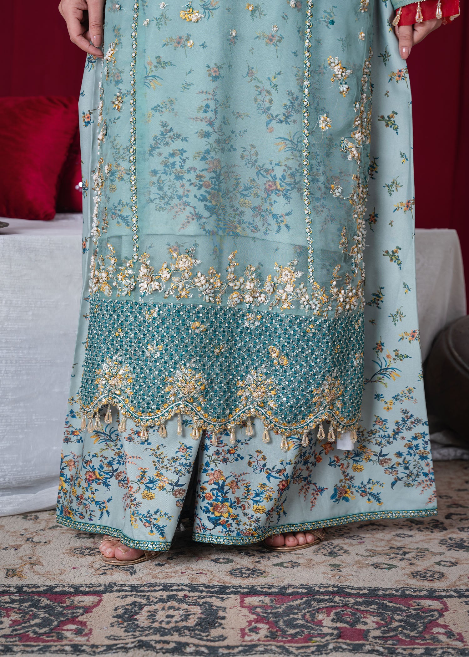 organza Sharara in Sky blue