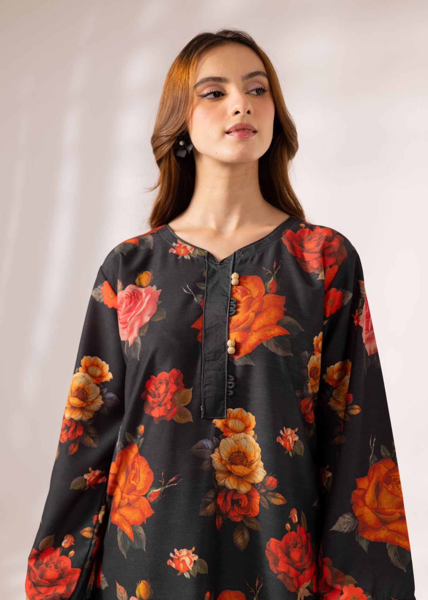 slub khaddar Kurta Set in Charcoal black