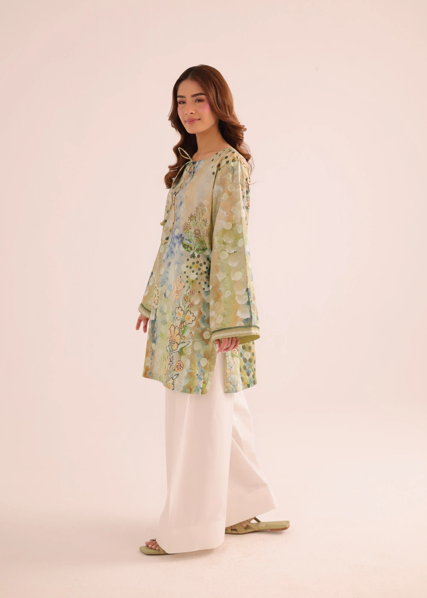 poly lawn Kurti in Pistachio green