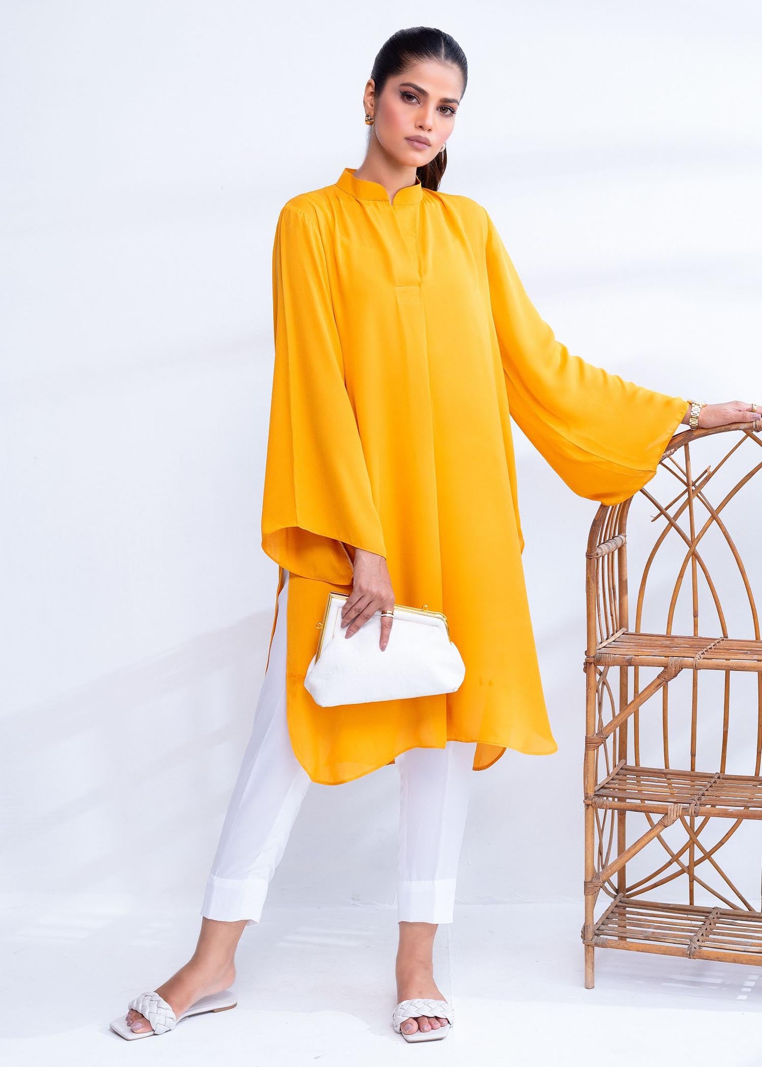 georgette chiffon Kurta Set in Yellow