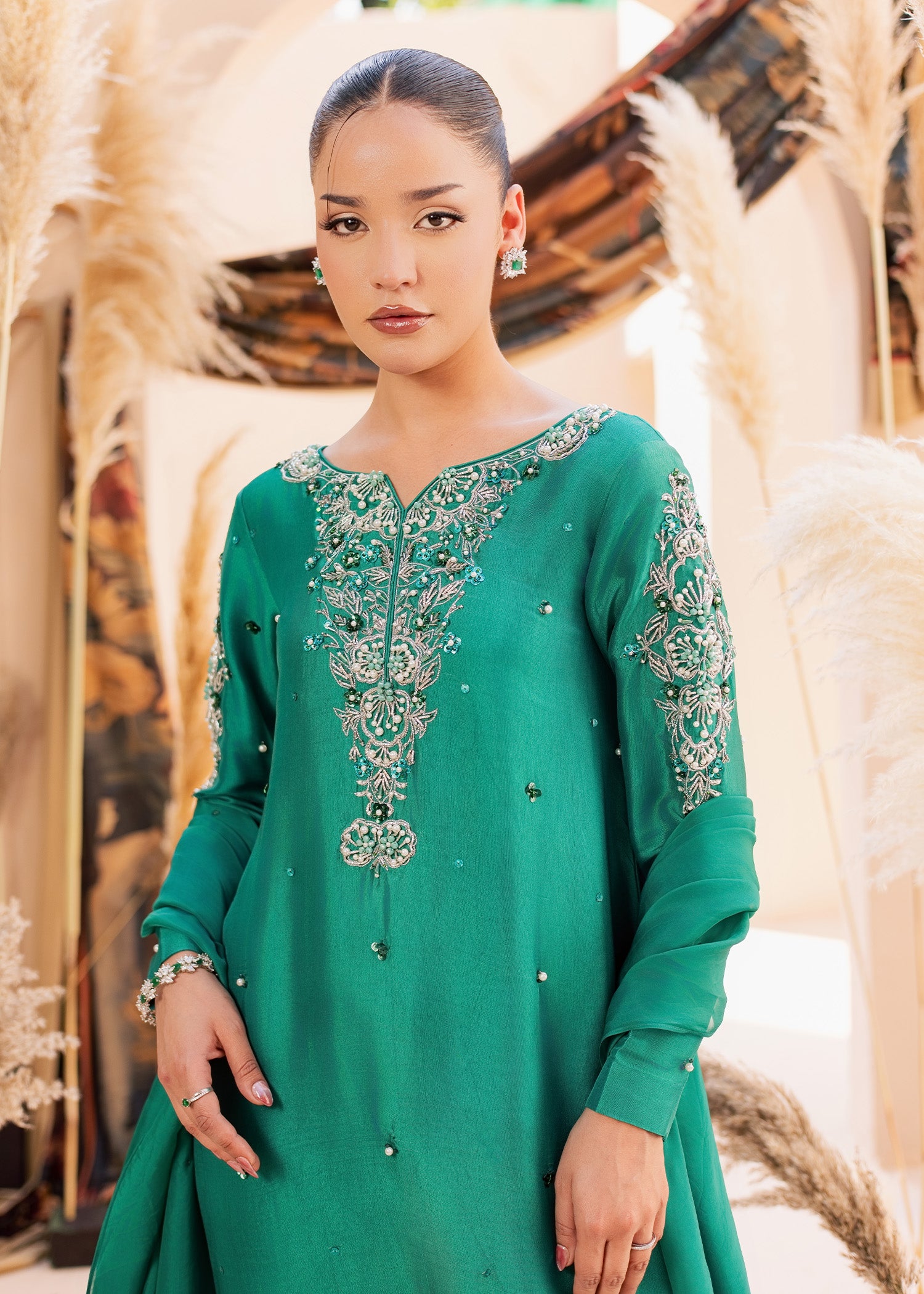 tussar silk Kaftan in Sea green
