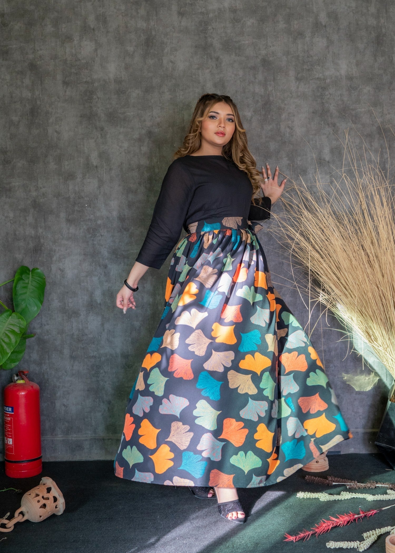 crepe silk Skirt in Multi