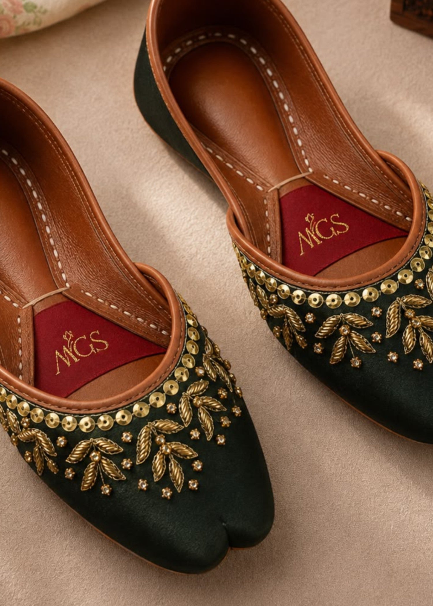Khussa in Green by - High Quality Women Khussa FXV1536