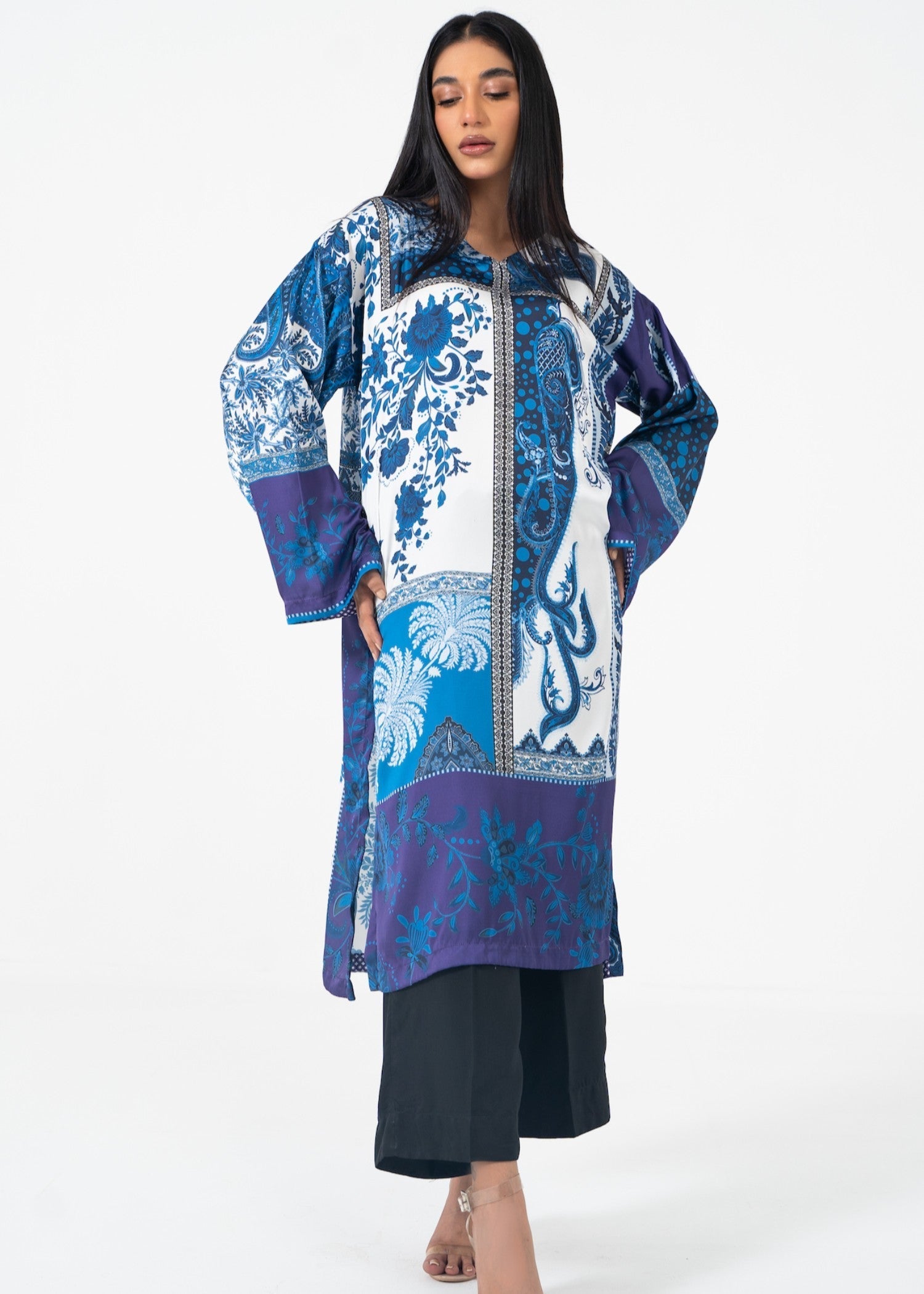 satin silk Kurti in Blue