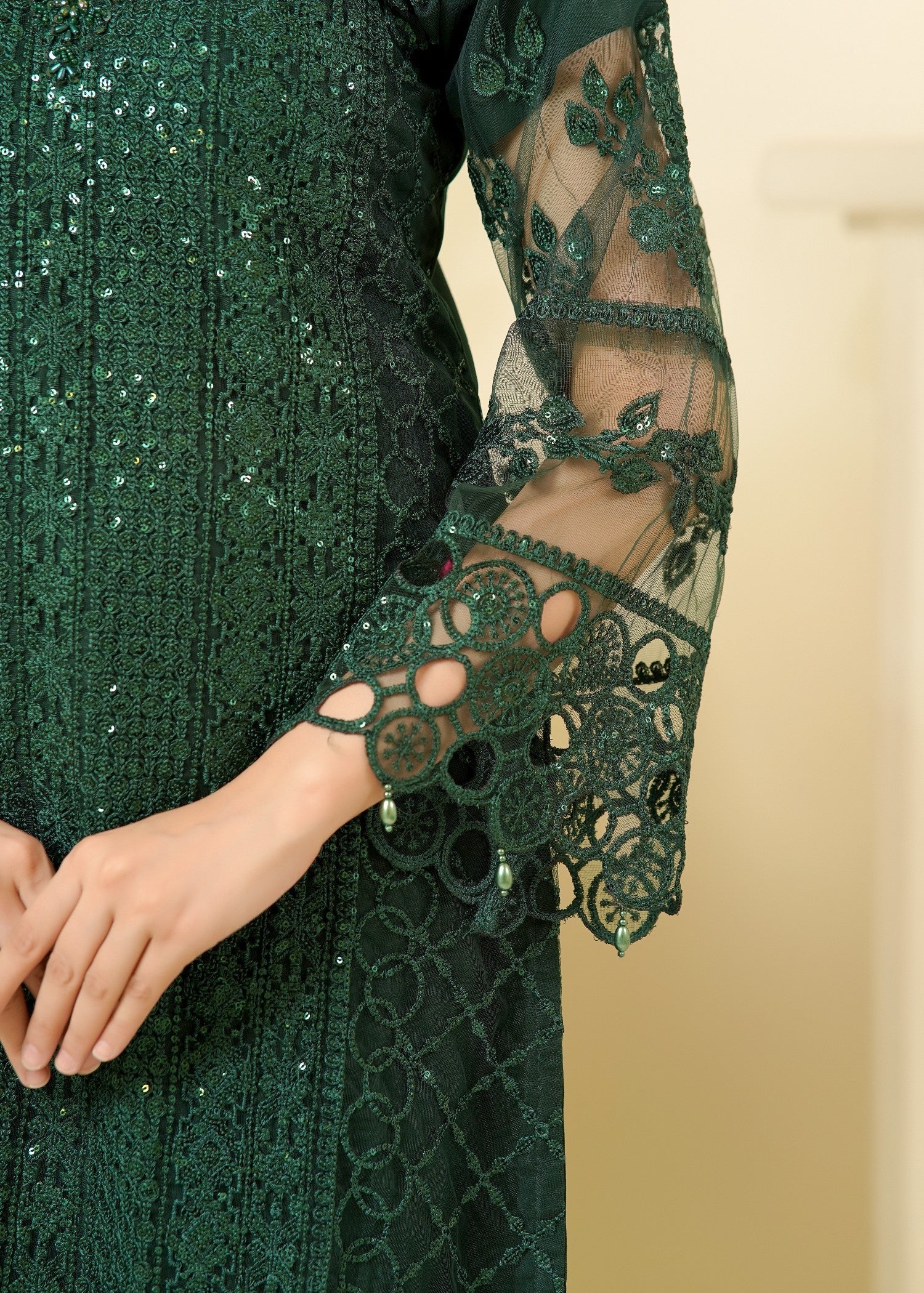 net Kurta Set in Green