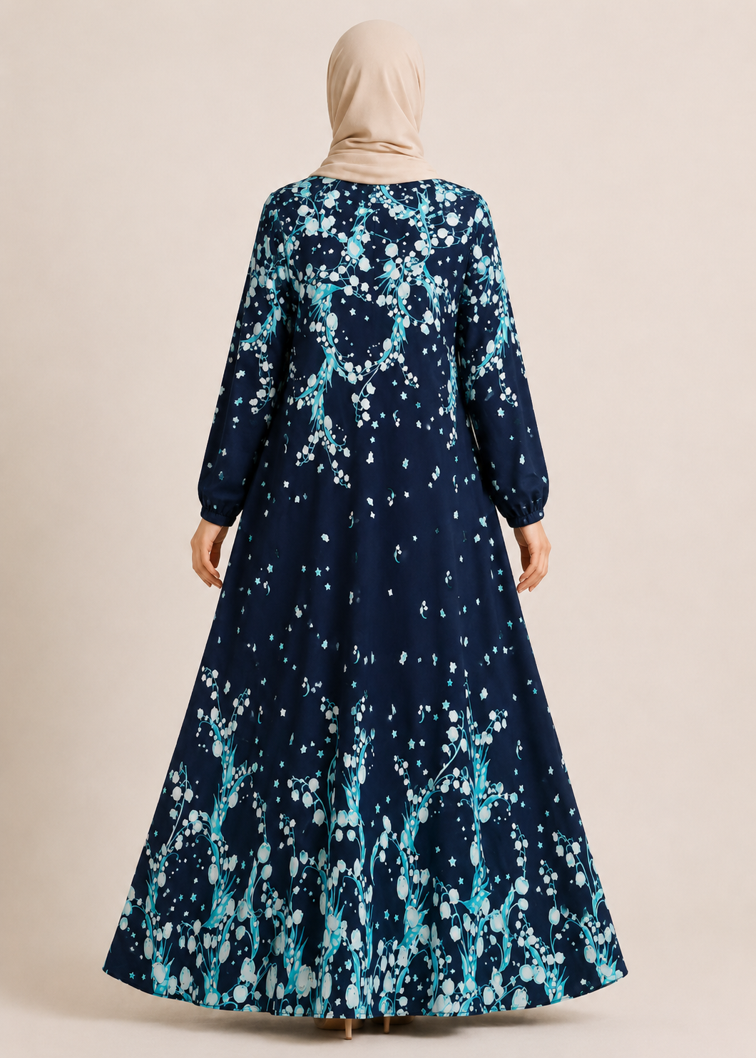 crepe georgette Abaya in Turquoise, navy blue