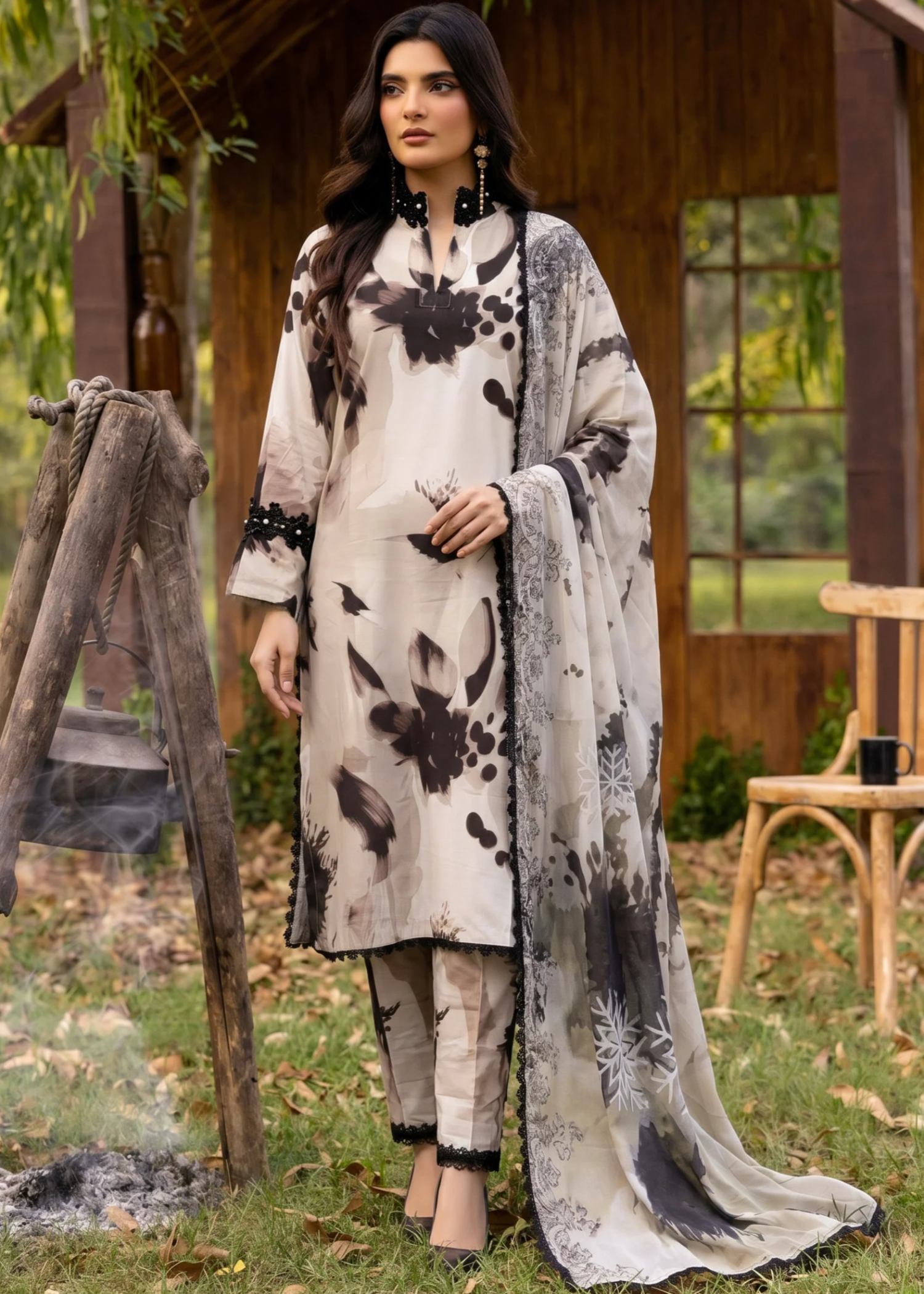 raw silk Kurta Set in Frost