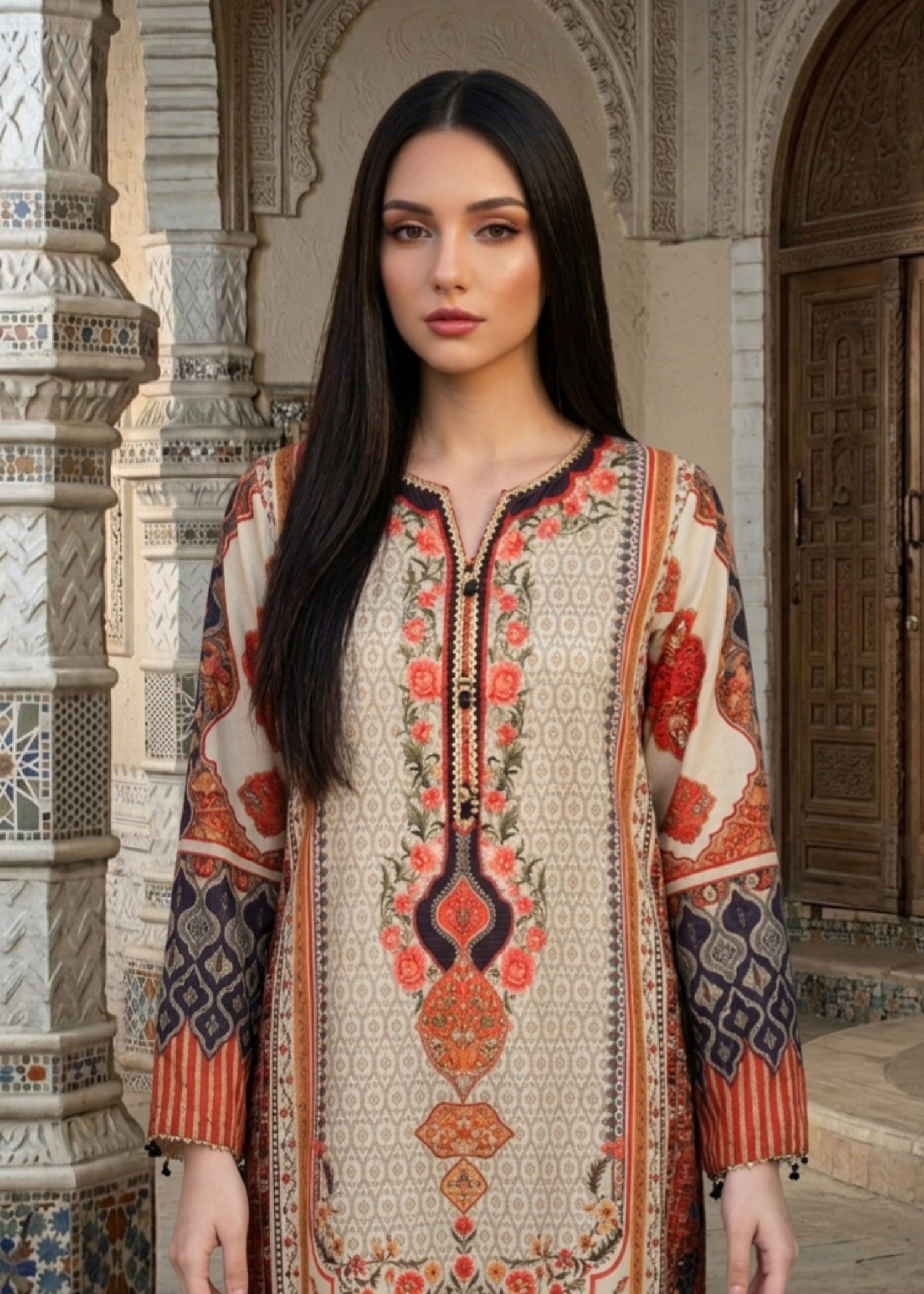 raw silk Kaftan in Wheat