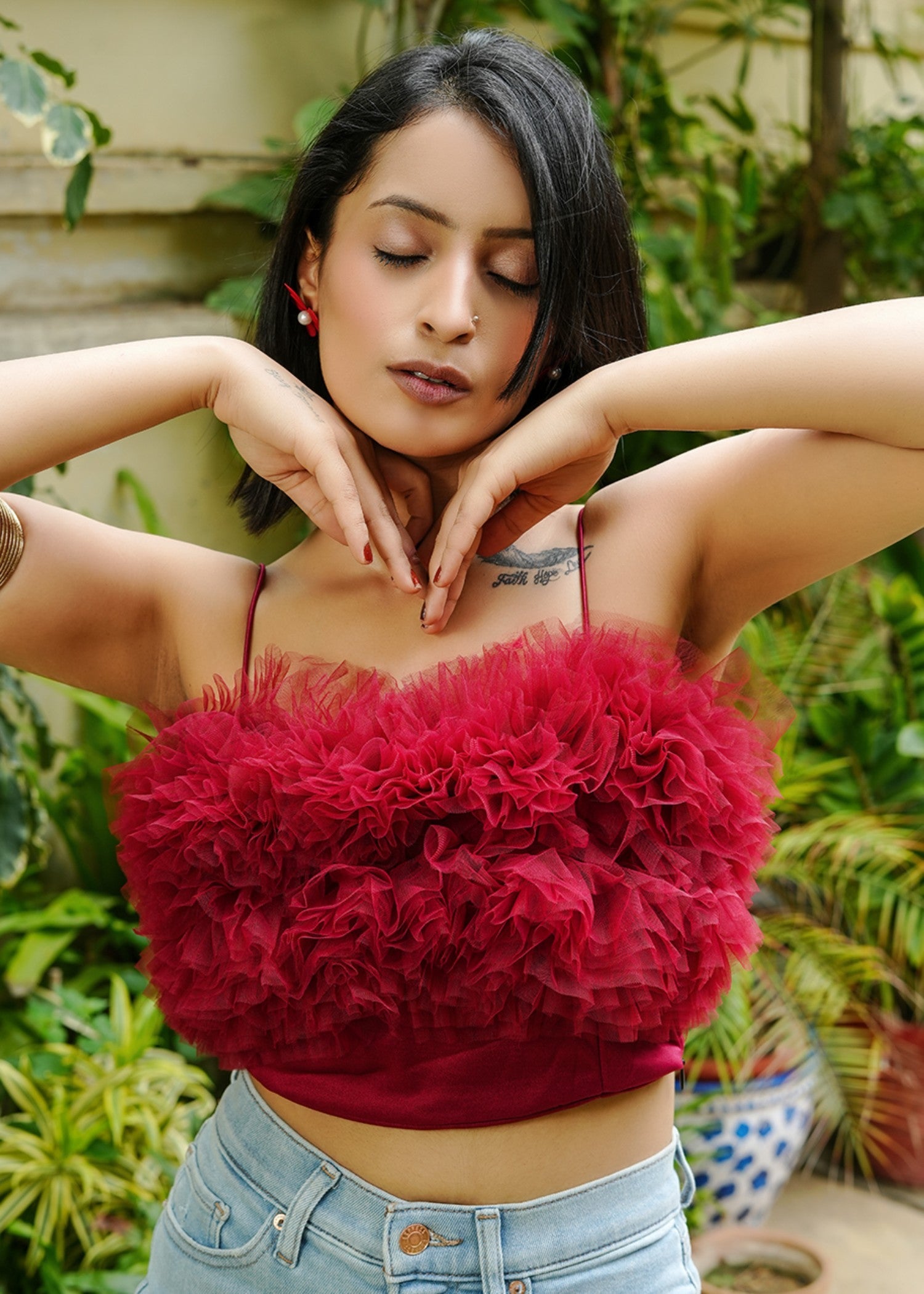 cotton Blouse in Maroon