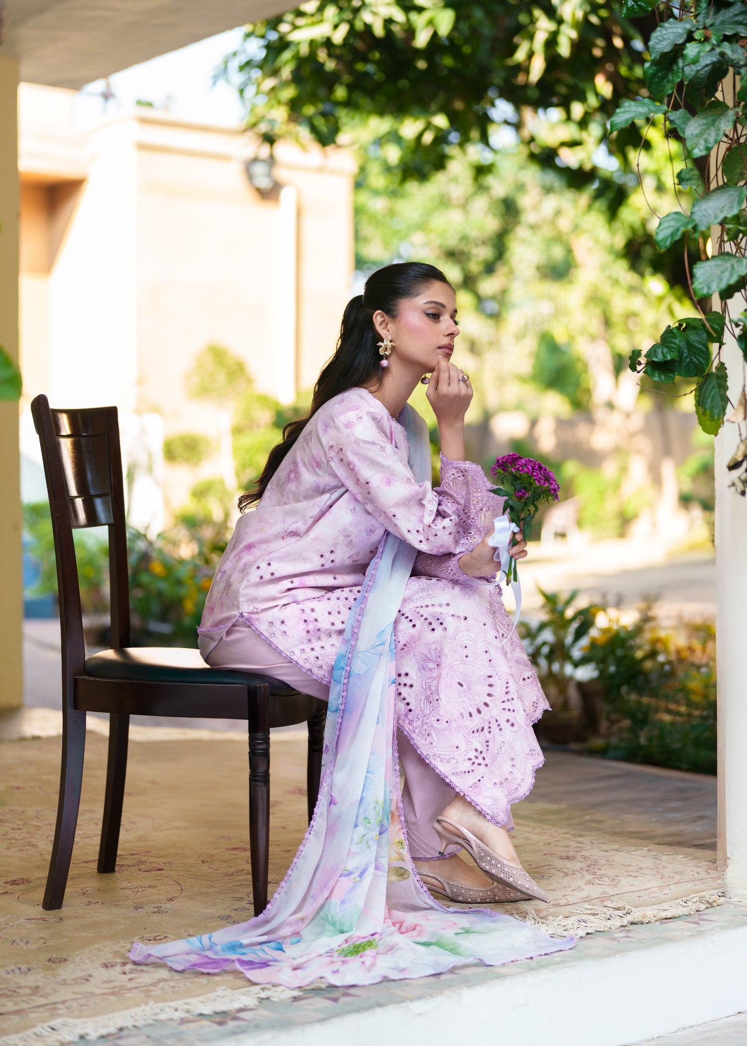 lawn Kurta Set in Lavender mist