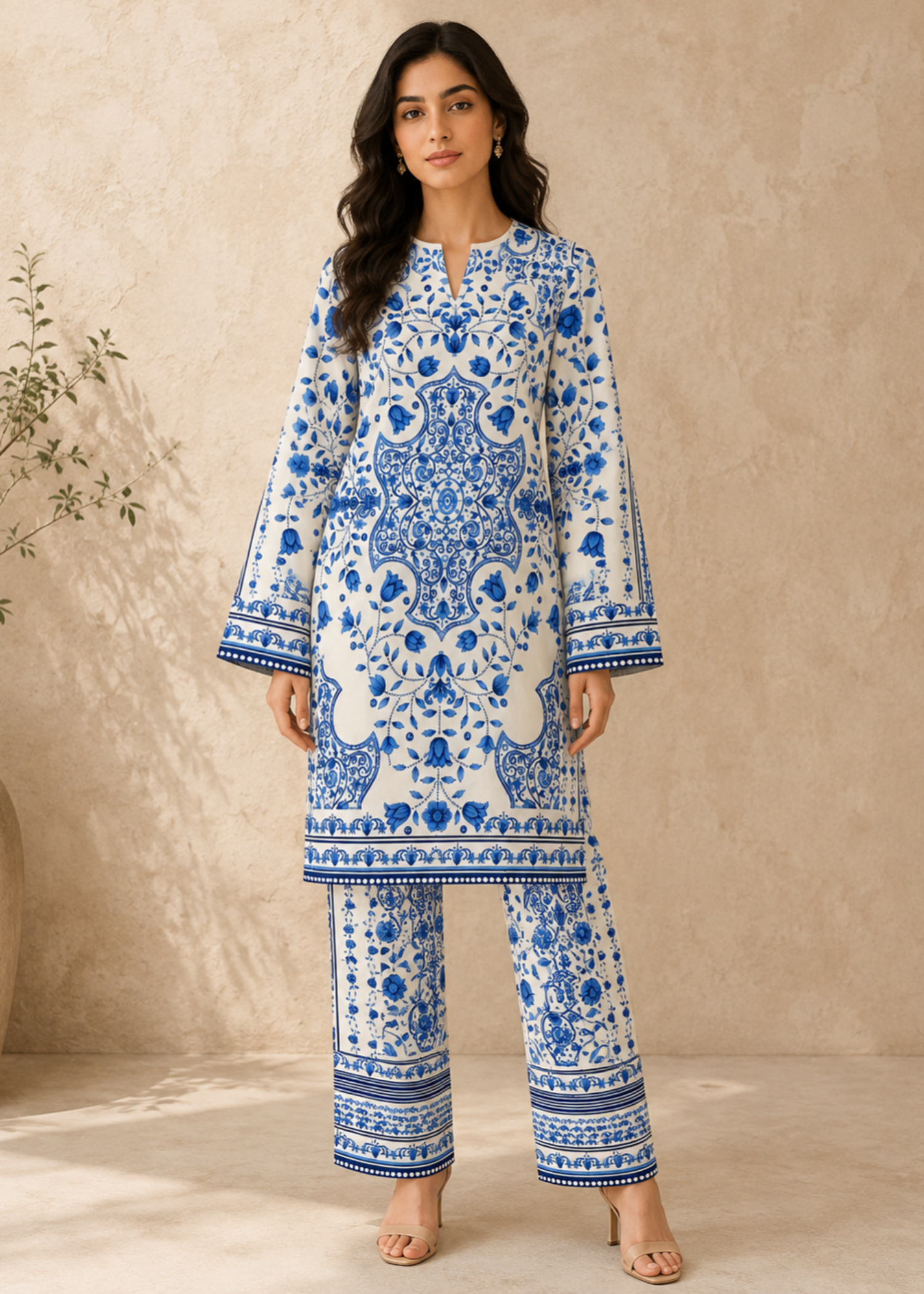 lawn Co Ord Sets in White, blue