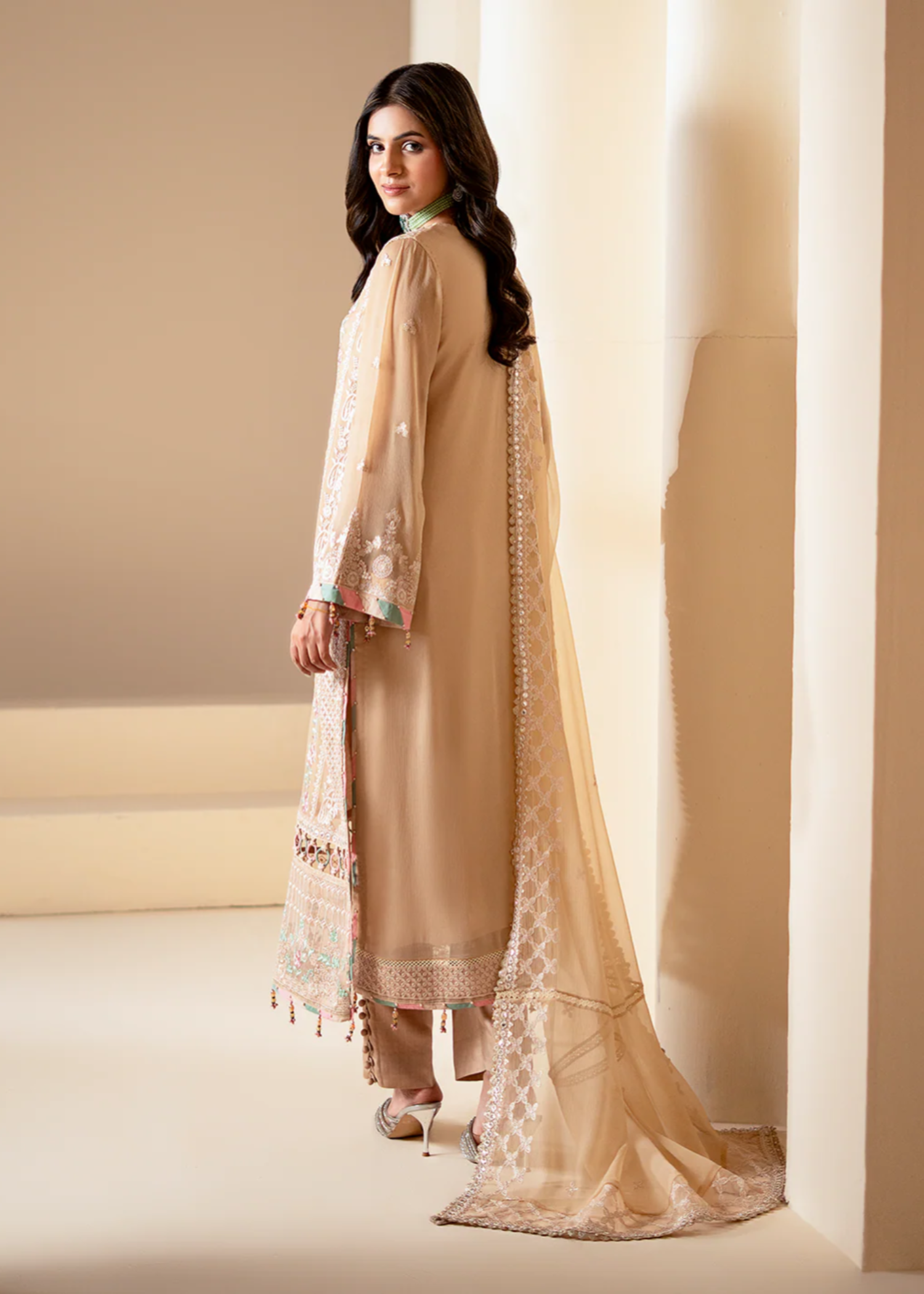 chiffon Kurta Set in Antique white