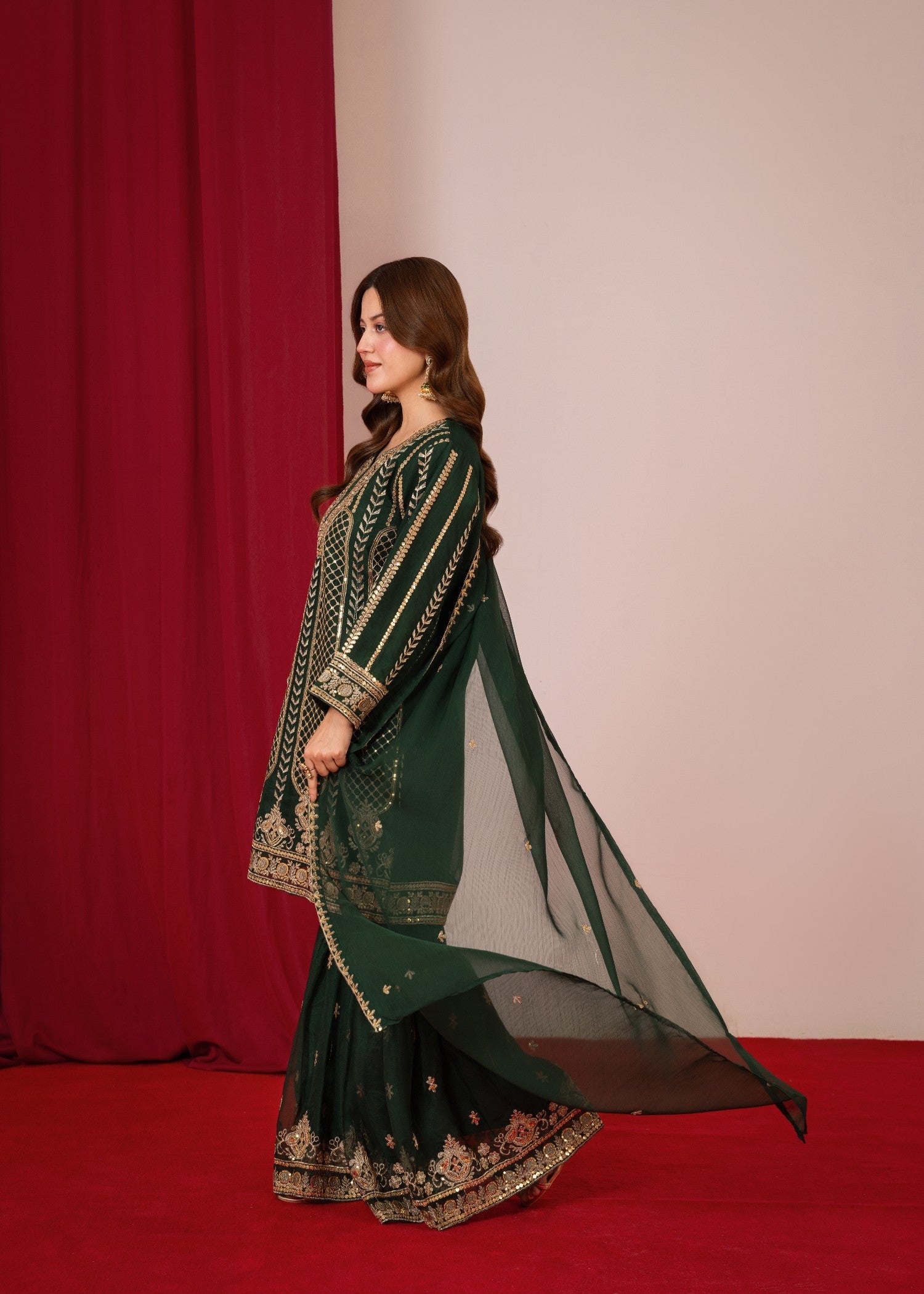 chiffon Gharara in Green