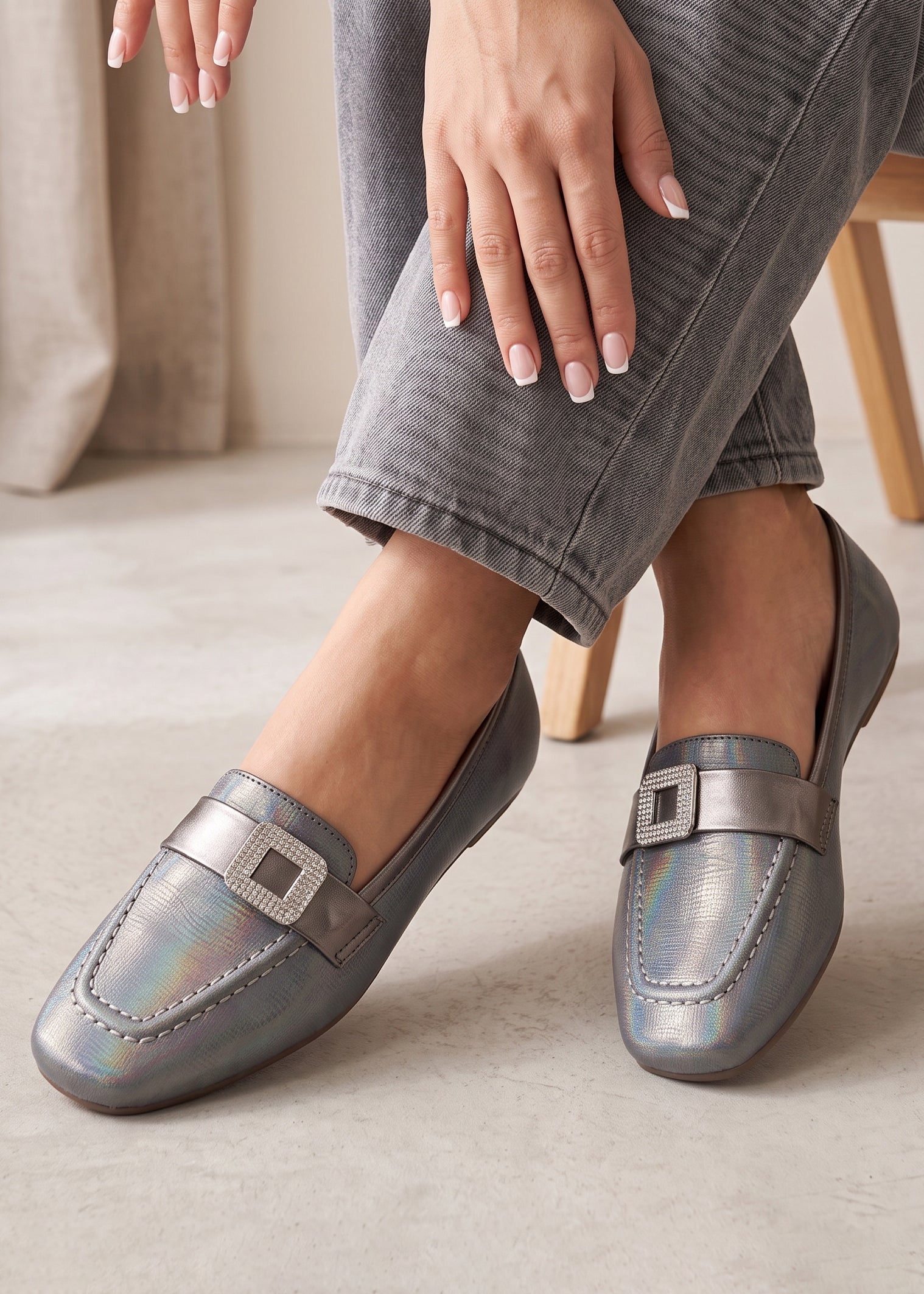 Moccasins in Grey by - High Quality Women Moccasins BKI3059