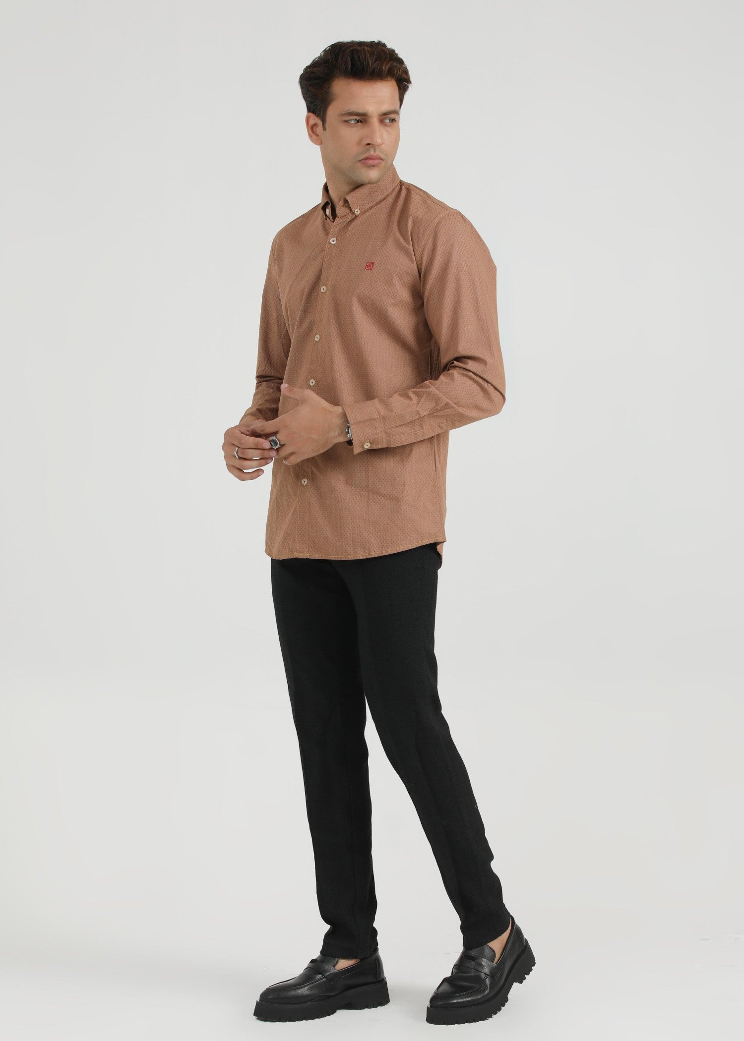 cotton dobby Casual Shirt in Brown