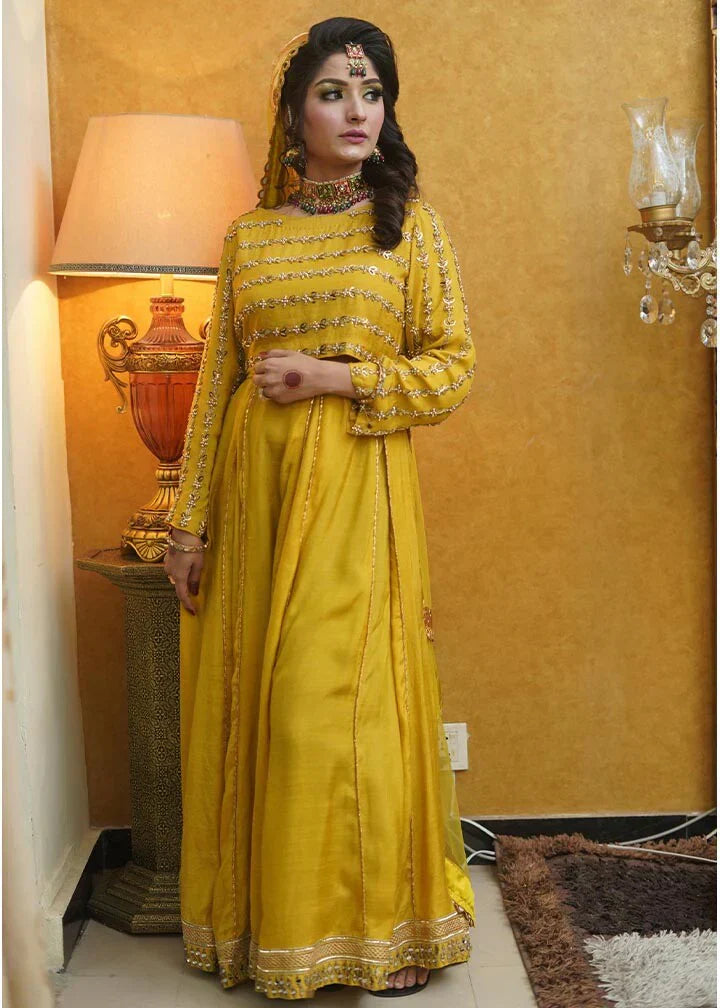 raw silk Lehenga in Yellow