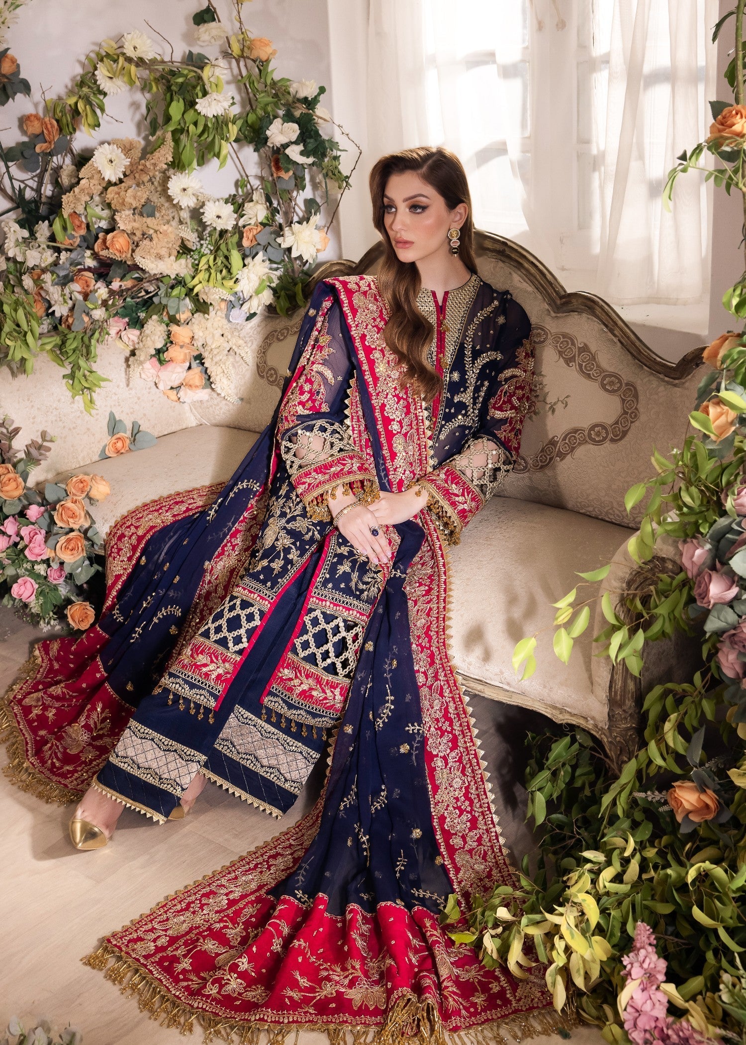 chiffon Kurta Set in Navy blue