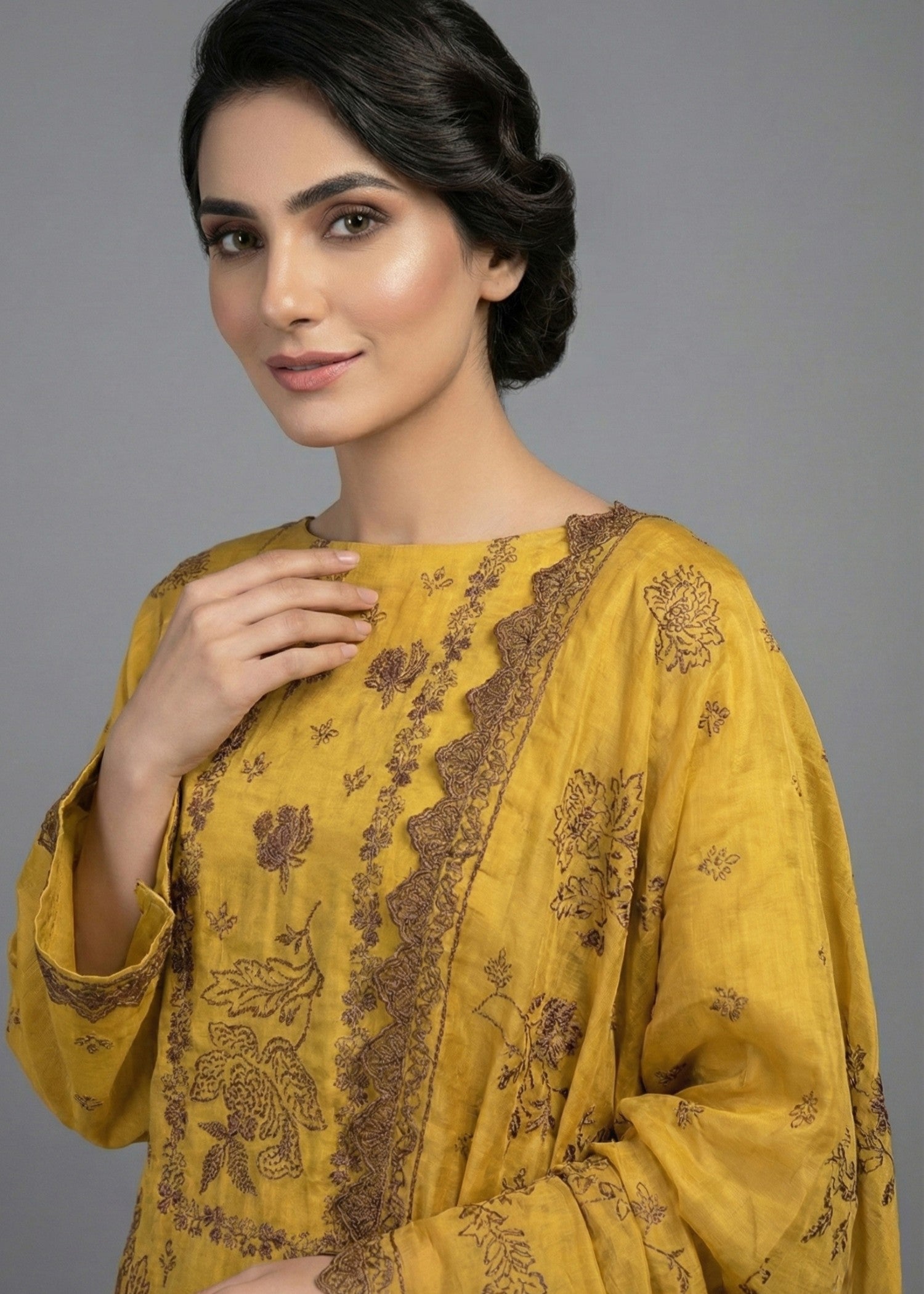 tussar silk Unstitched in Marigold
