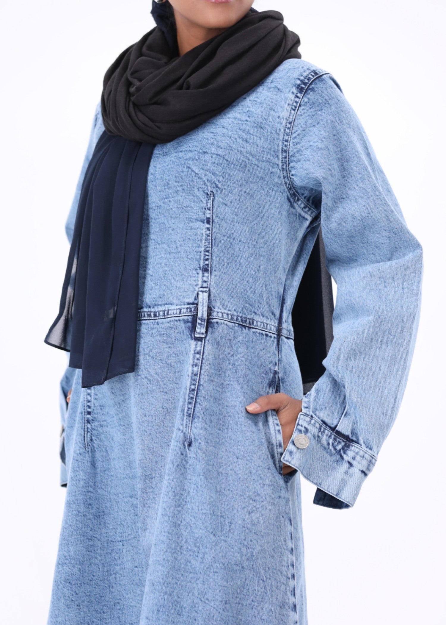 acid-wash denim Dress in Light blue