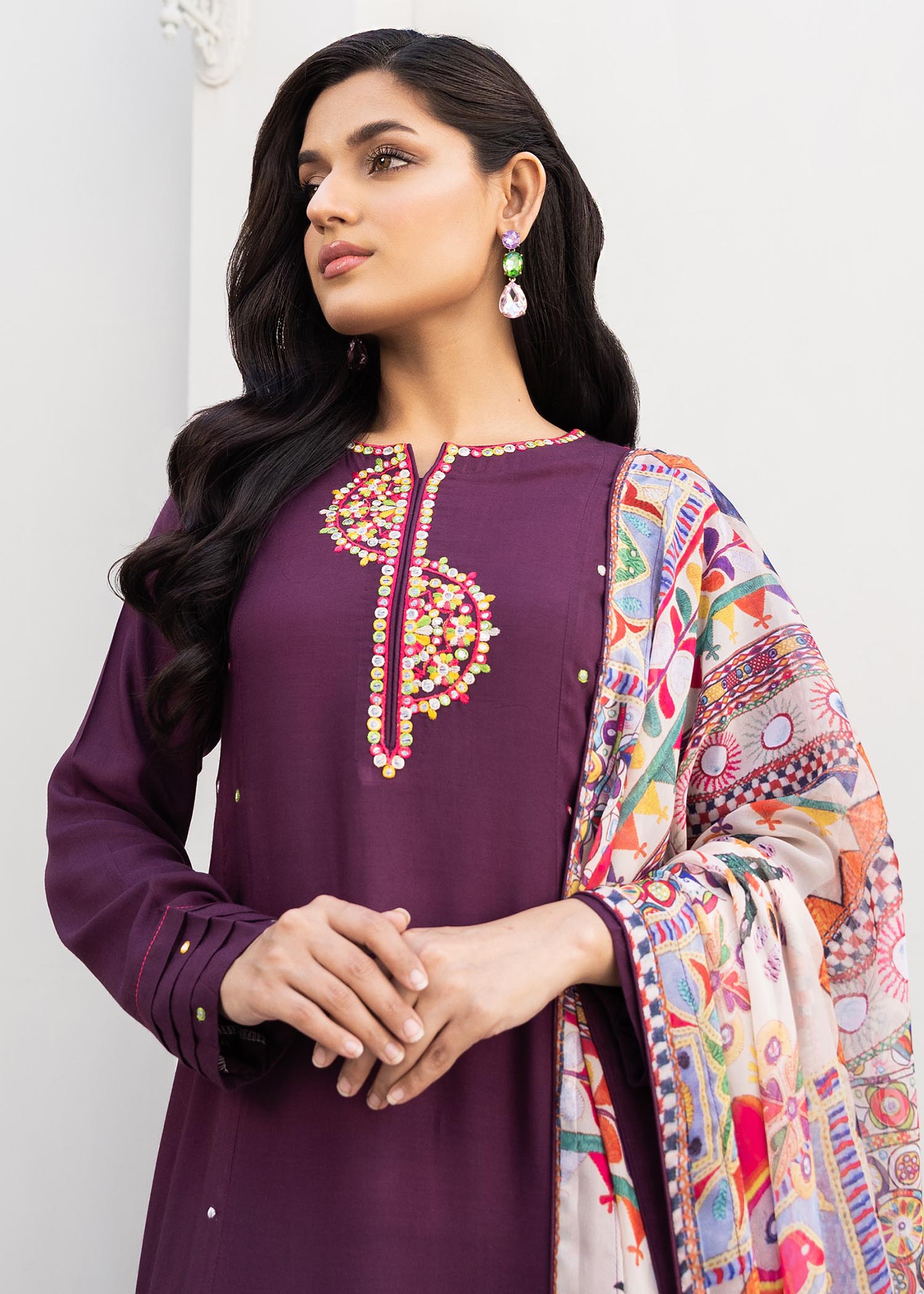 linen Pishwas in Purple