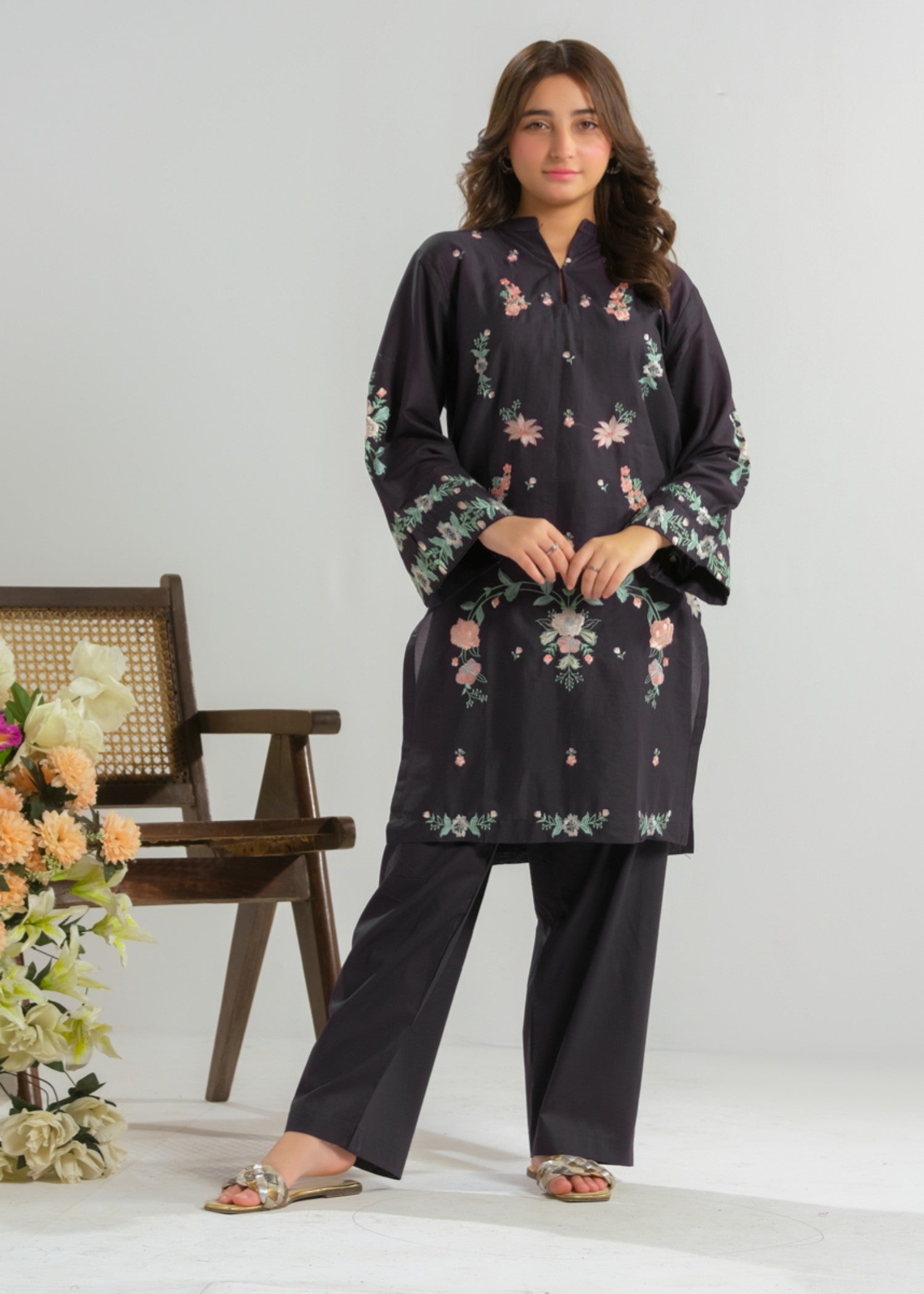 cambric Kurta Set in Dark blue