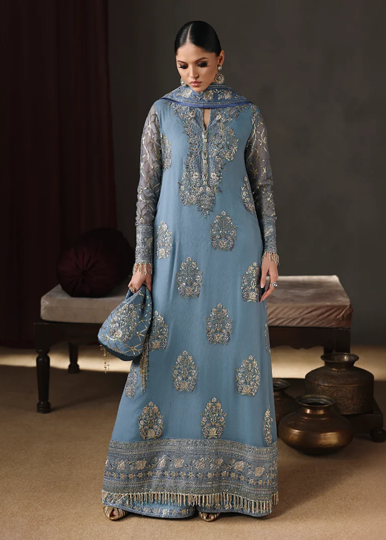 chiffon Unstitched in Cornflower blue