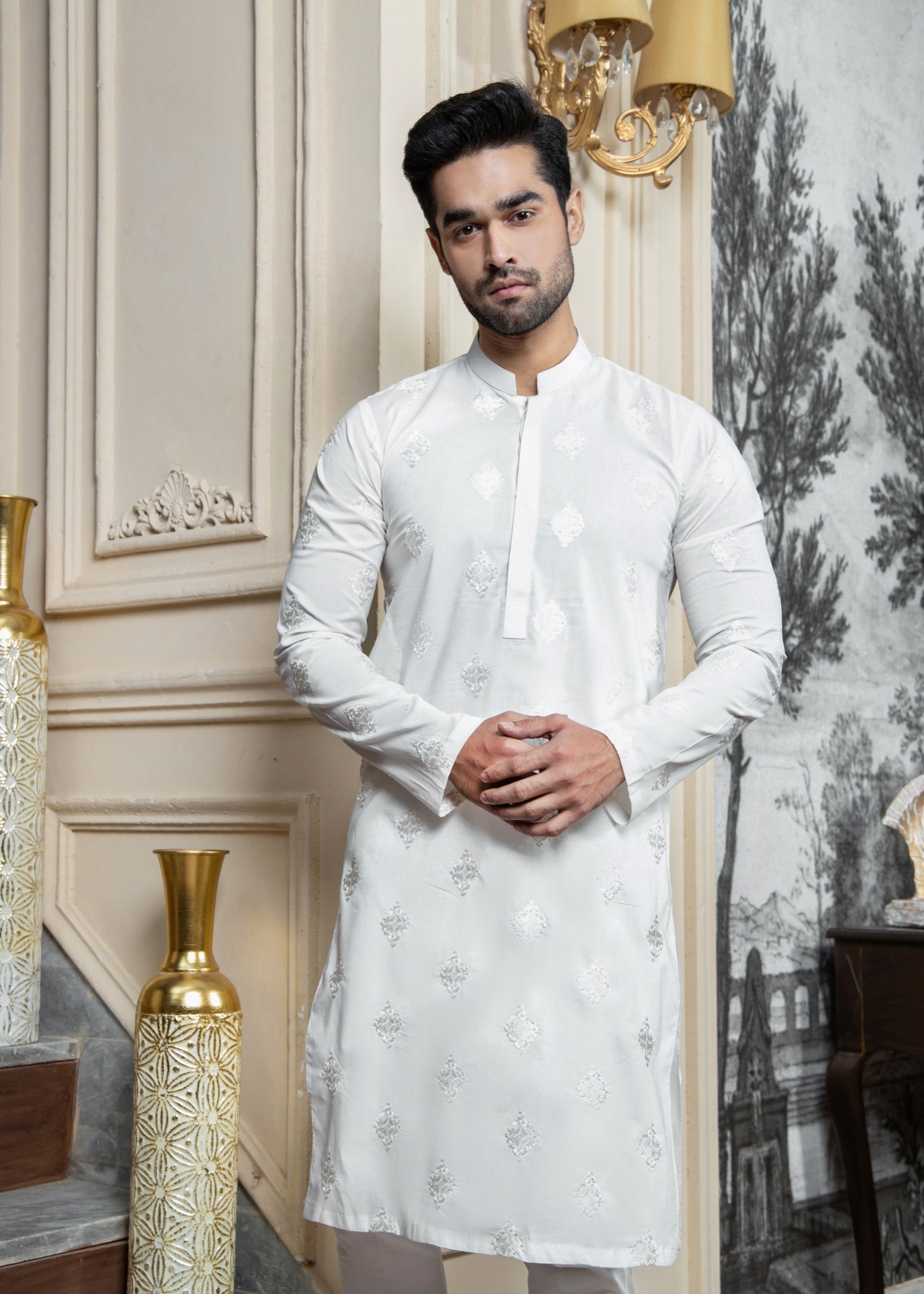 cotton Kurta Set in Off-white